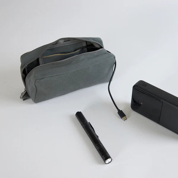 Premium Japanese Kurashiki Hampu Canvas Pouch - Medium Size Bluish Gray | Durable Cotton Storage Bag for Travel, Makeup, Stationery & Everyday Essentials