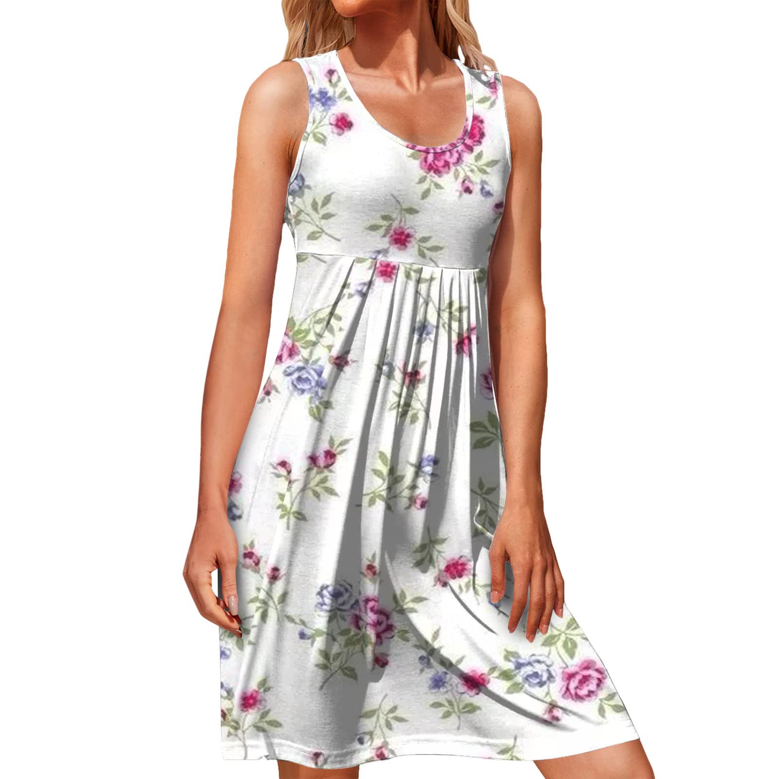 Women's Summer Swing Dress - Boho Floral Beach Sundress, Sleeveless Casual Loose Tank Dress for Vacation, Pool Party & Outdoor Activities