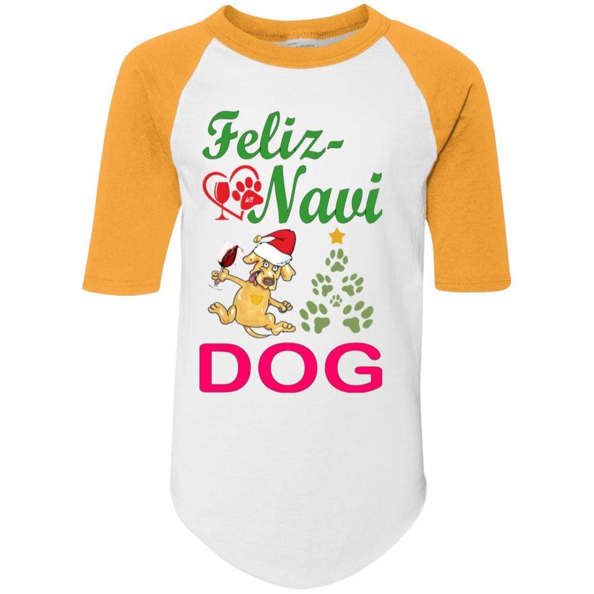 Feliz Navi Dog Youth Colorblock Raglan Jersey - Trendy Christmas Sweater for Dogs | Perfect for Holiday Photos & Festive Gatherings