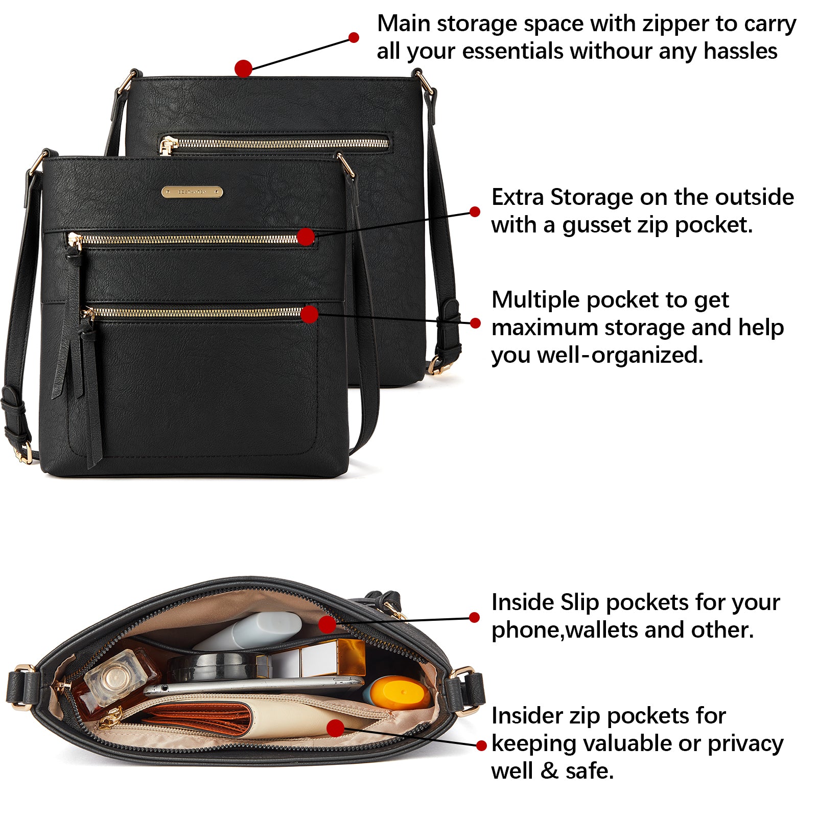 Lotty Chic Vegan Leather Satchel Bag - Stylish Crossbody & Shoulder Purse for Women | Perfect for Work, Travel & Everyday Use