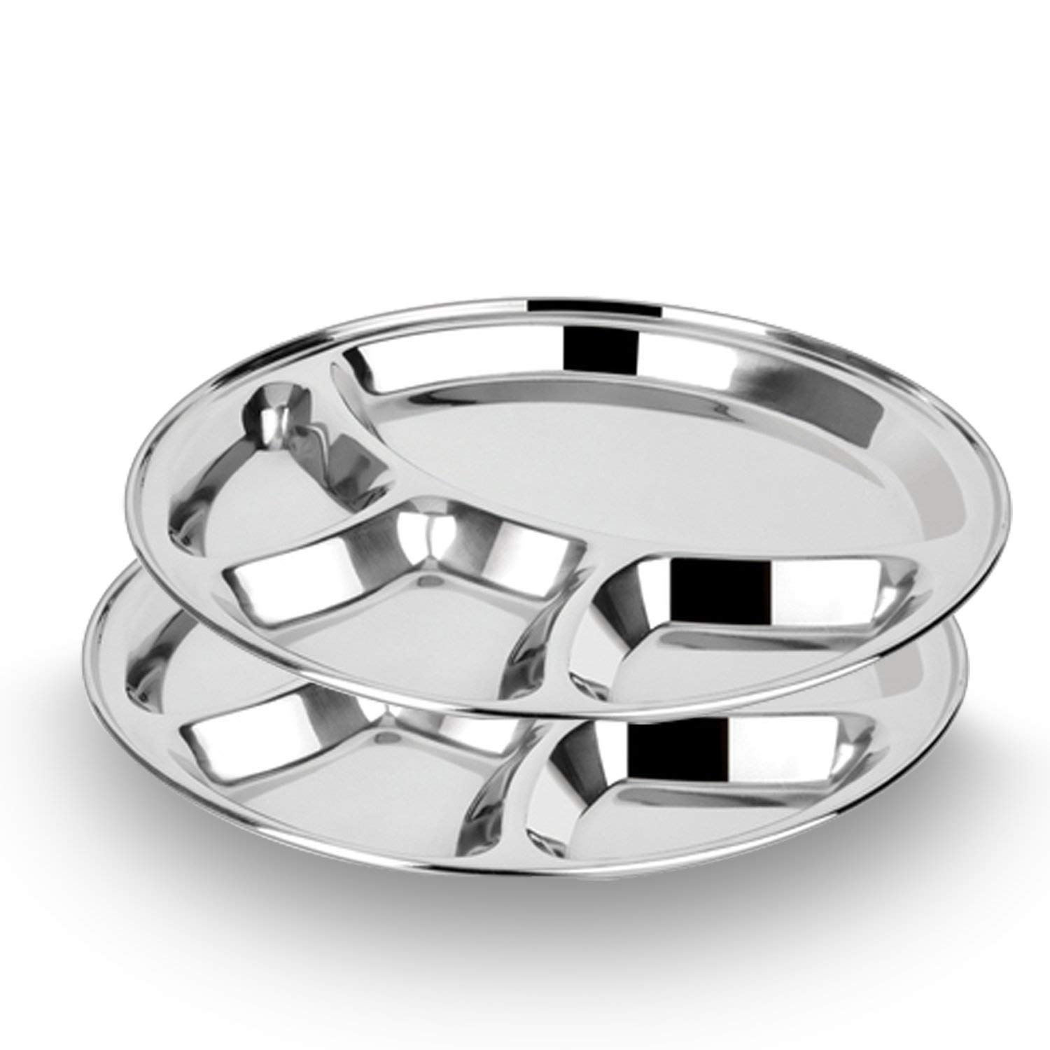 Premium Stainless Steel 4-Compartment Dinner Plate Set (2-Pack) - 13 Inch Restaurant-Grade Serving Platter & Mess Tray - Ideal for Camping, Picnics, School Cafeterias, Buffets, Outdoor Dining & Catering Events