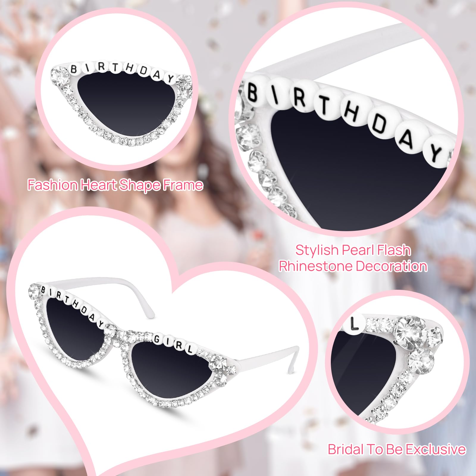 JUSTOTRY Birthday Girl Sunglasses - Pink Fashion Accessories for Women | Birthday Party Outfit & Decorations | Perfect for Bachelorette Parties, Girls' Night Out & Birthday Photoshoots