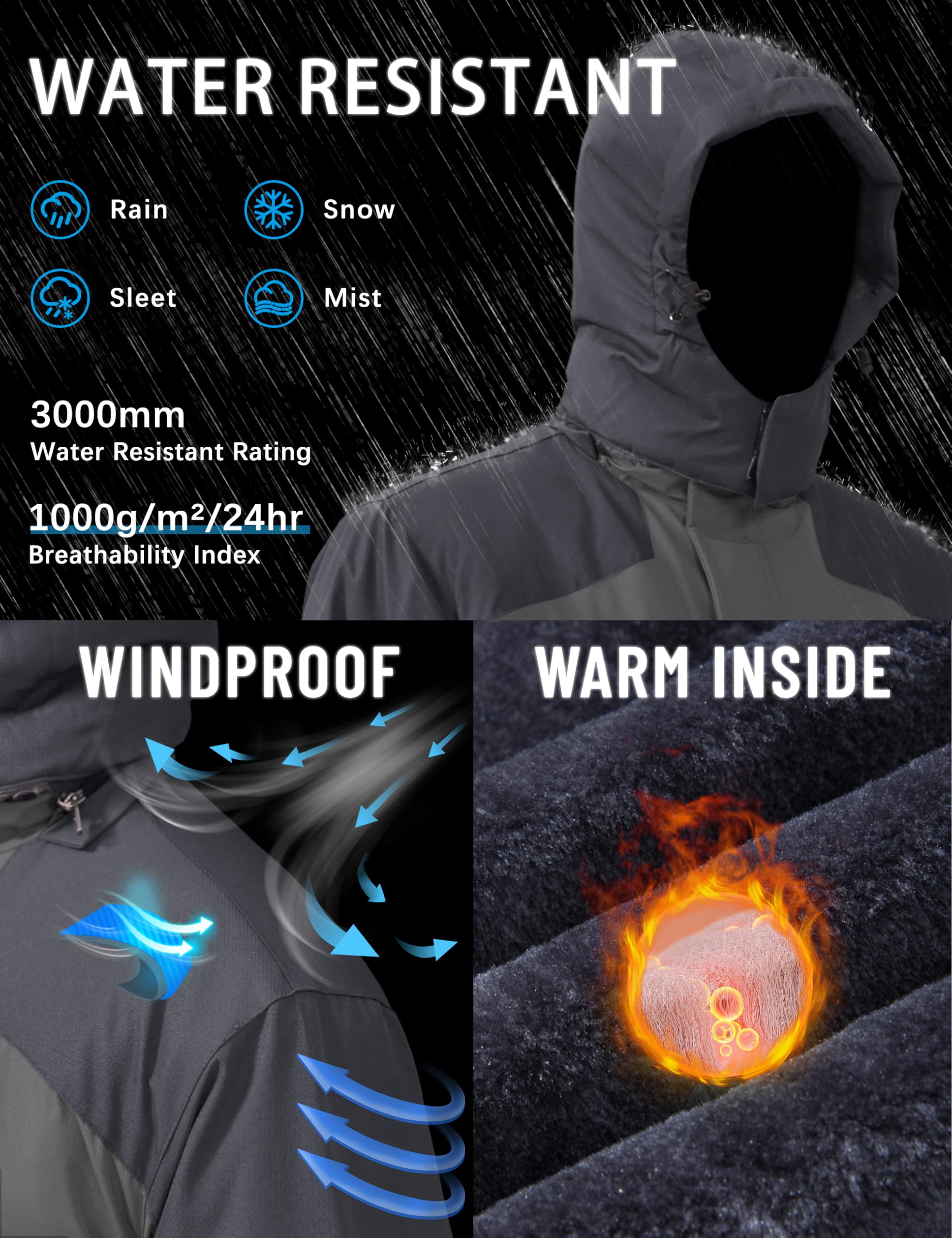 TACVASEN Men's Water-Resistant Fleece Winter Jacket - Military Tactical Snow Ski Coat with Hood for Outdoor Hiking, Camping & Cold Weather Protection