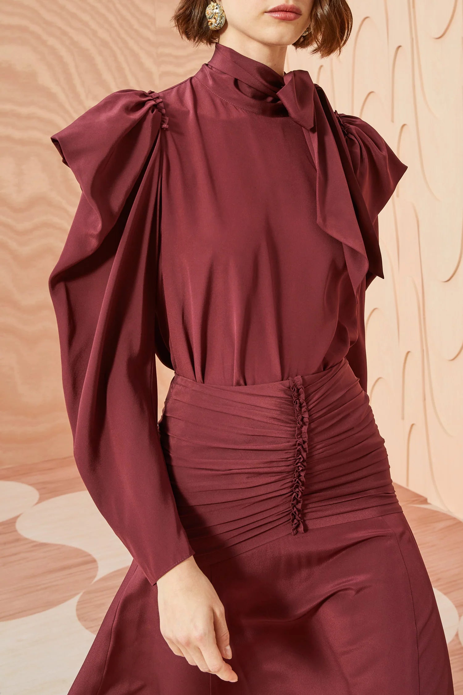 Brea Blouse Women's Fashion Top in Mahogany Red - Perfect for Office Wear, Date Night & Casual Outfits