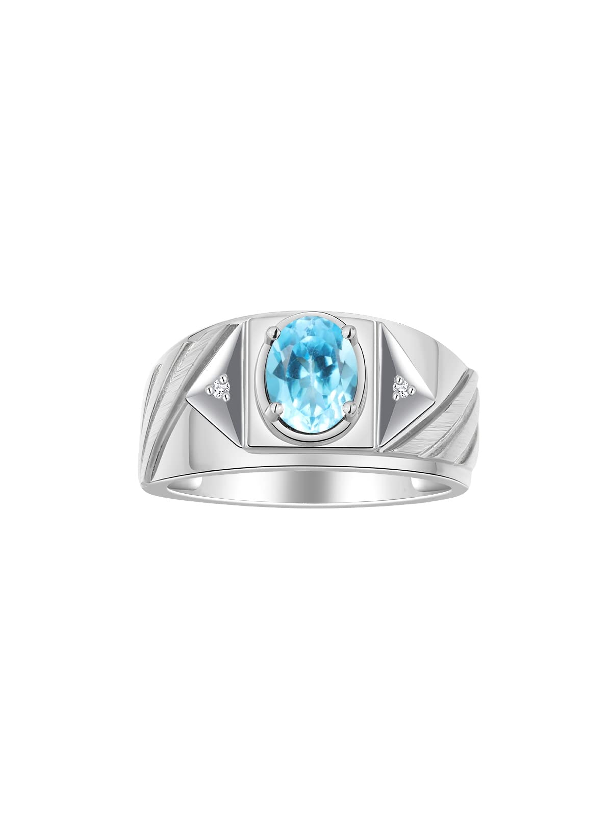 Rylos Men's Sterling Silver Designer Rings - 8x6MM Oval Gemstone & Diamond Accents Birthstone Rings (Sizes 8-13) - Perfect for Weddings, Anniversaries & Gifts