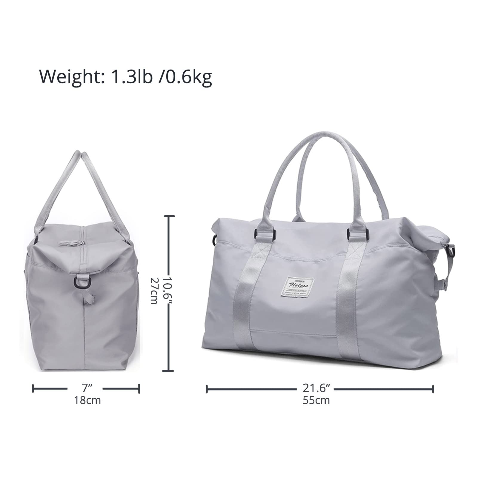 LANBX Women's Travel Gym Bag - Sport Duffle with Wet Pocket (Grey) for Workout & Weekend Getaways