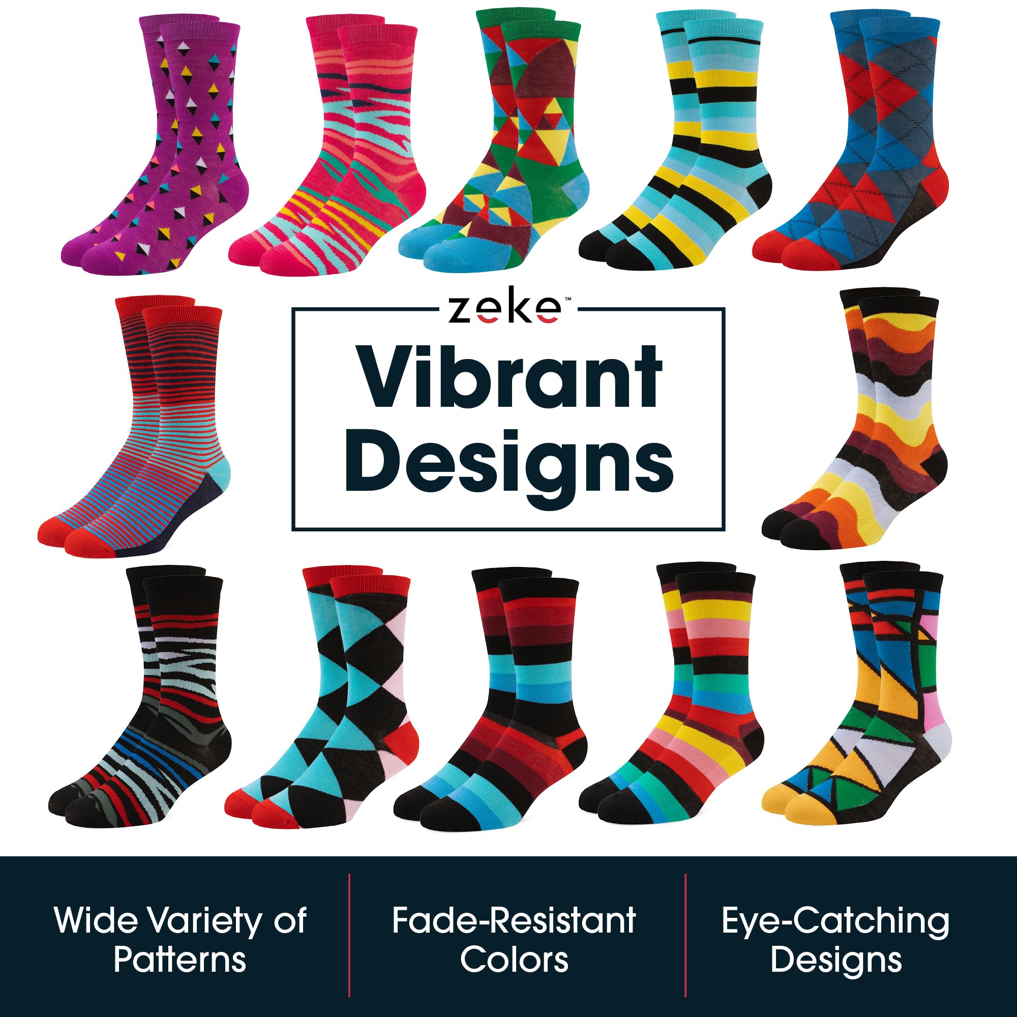 ZEKE Funny Dress Socks for Men - Colorful Patterned Crazy Socks - Novelty Gift for Him - Perfect for Office, Parties & Casual Wear
