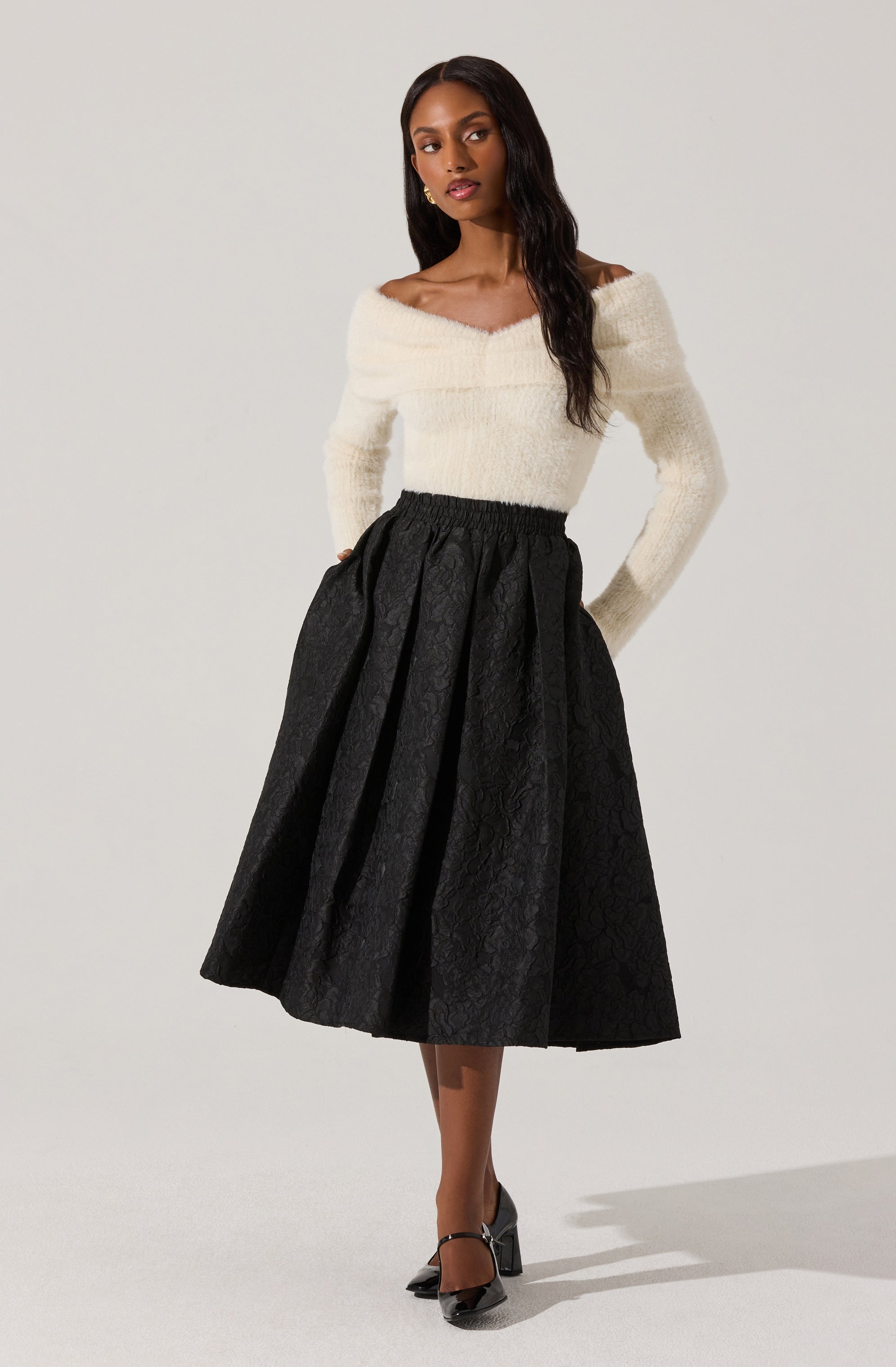 Cozy Fuzzy Knit Off Shoulder Sweater for Women - Soft Winter Pullover Casual Loungewear for Date Night & Coffee Dates