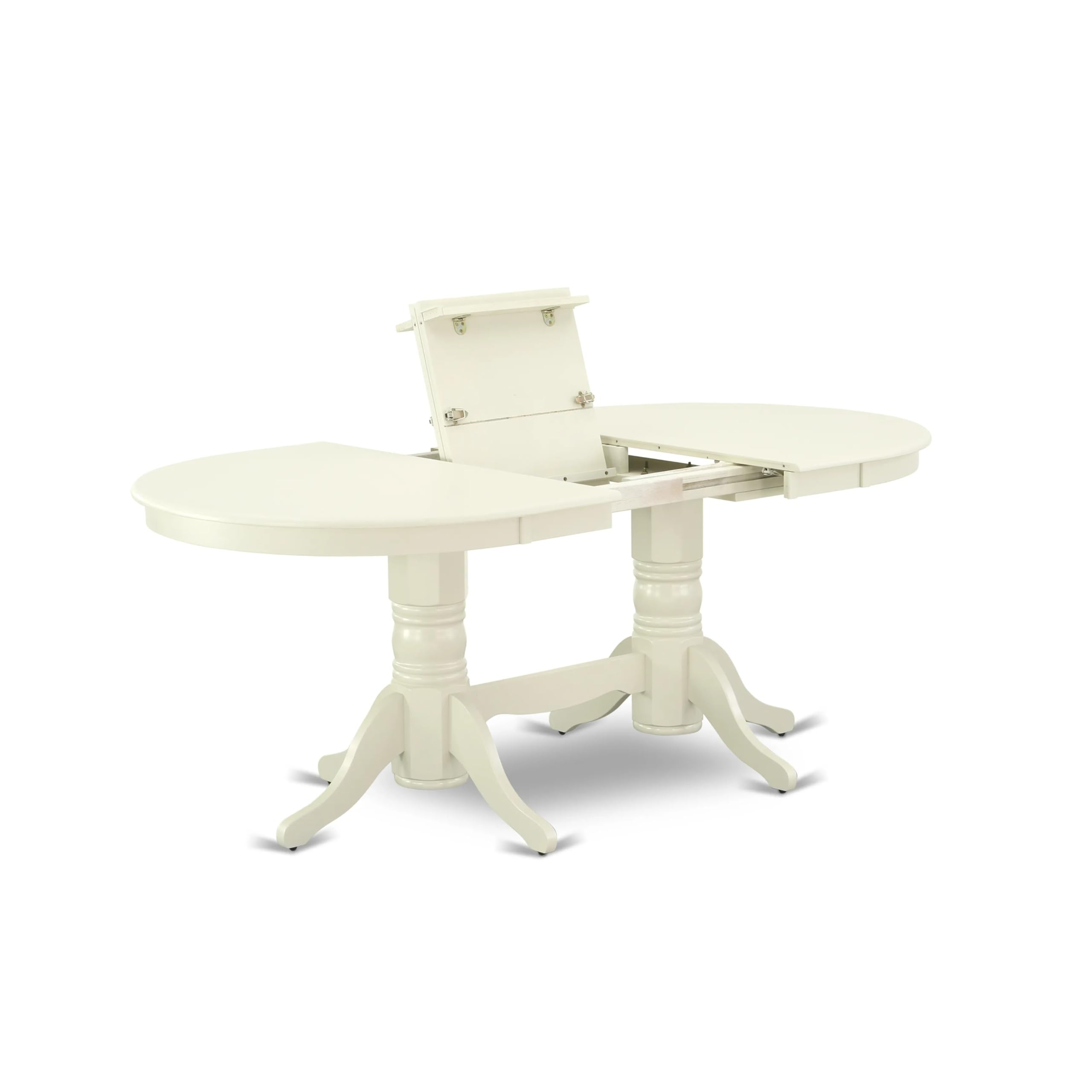 East West Furniture VAAB5-LWH-02 5-Piece White Linen Dining Set - 40x76 Inch Oval Table with Butterfly Leaf & 4 Light Beige Fabric Parsons Chairs - Perfect for Kitchen, Breakfast Nook & Small Space Dining Rooms