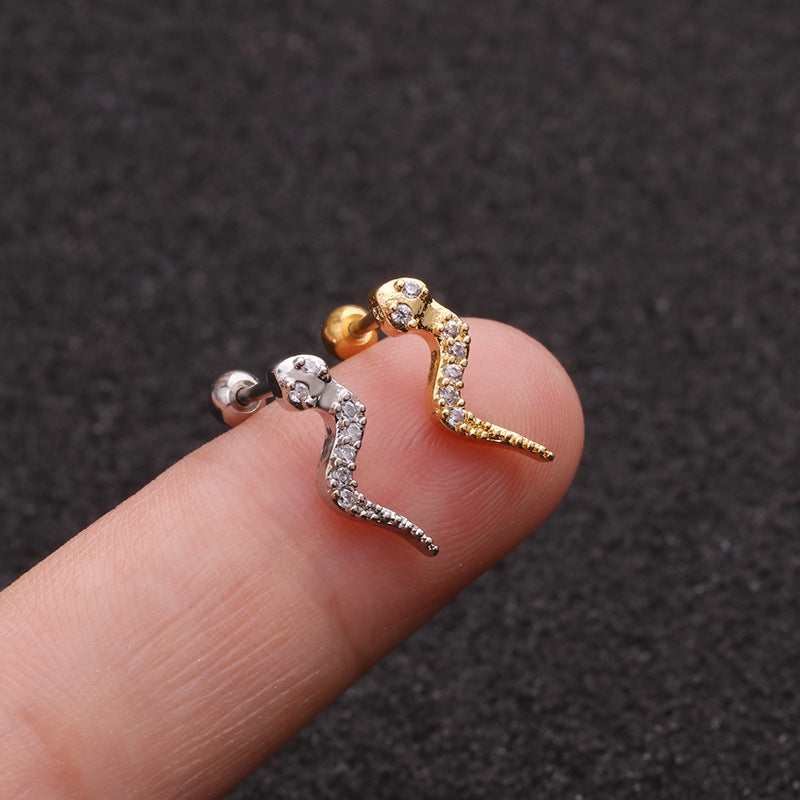 20G Snake Ball Back Earrings for Cartilage, Helix, Tragus Piercing | Hypoallergenic Stainless Steel Animal Jewelry | Perfect for Gothic, Punk, Boho Fashion Styles