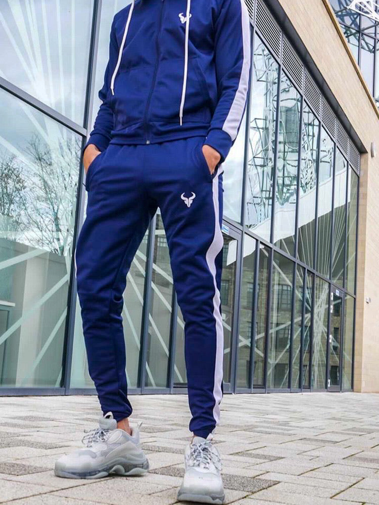 Cerus Navy Theo Jogging Bottoms with White Stripe - Comfortable Athletic Pants for Men, Gym Workout & Casual Wear