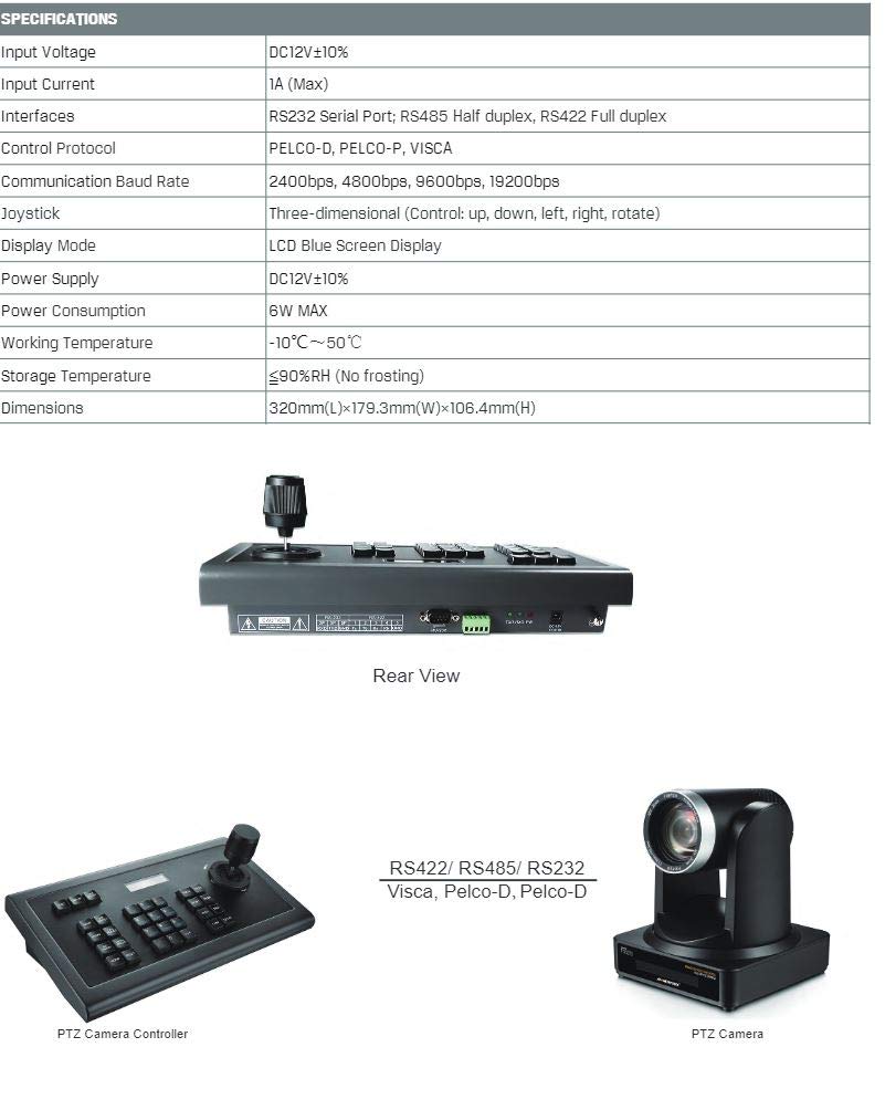 AVMATRIX PKC1000 Professional 3D Joystick PTZ Camera Controller with Keyboard - RS232/422/485 Connectivity for Live Broadcasting, Video Surveillance & Studio Production