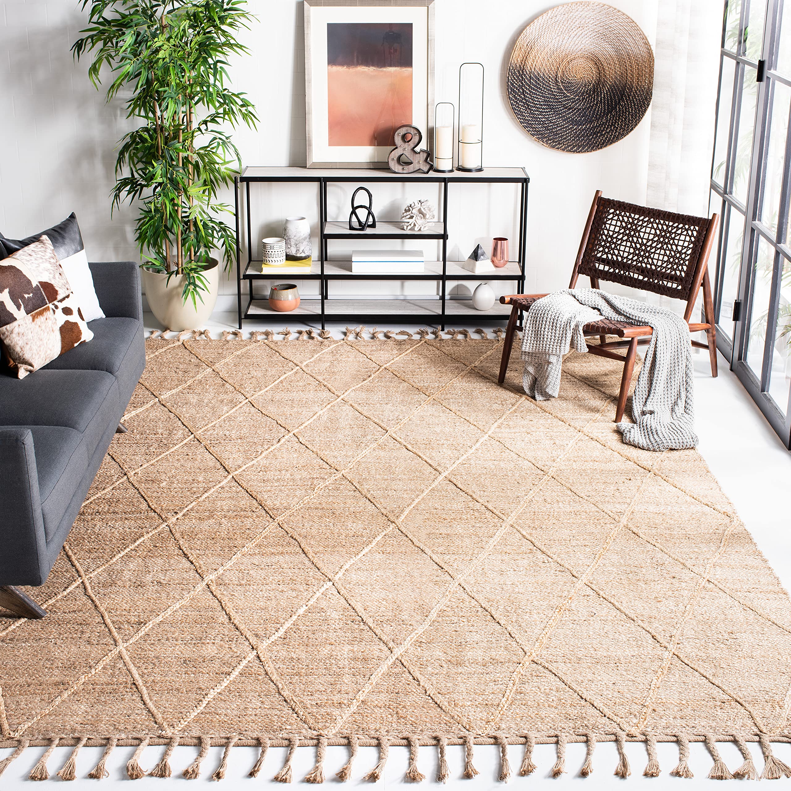 Safavieh NF107B 6' Square Handmade Boho Moroccan Jute Area Rug - Natural Fiber Farmhouse Decor for Living Room, Bedroom & Dining Room
