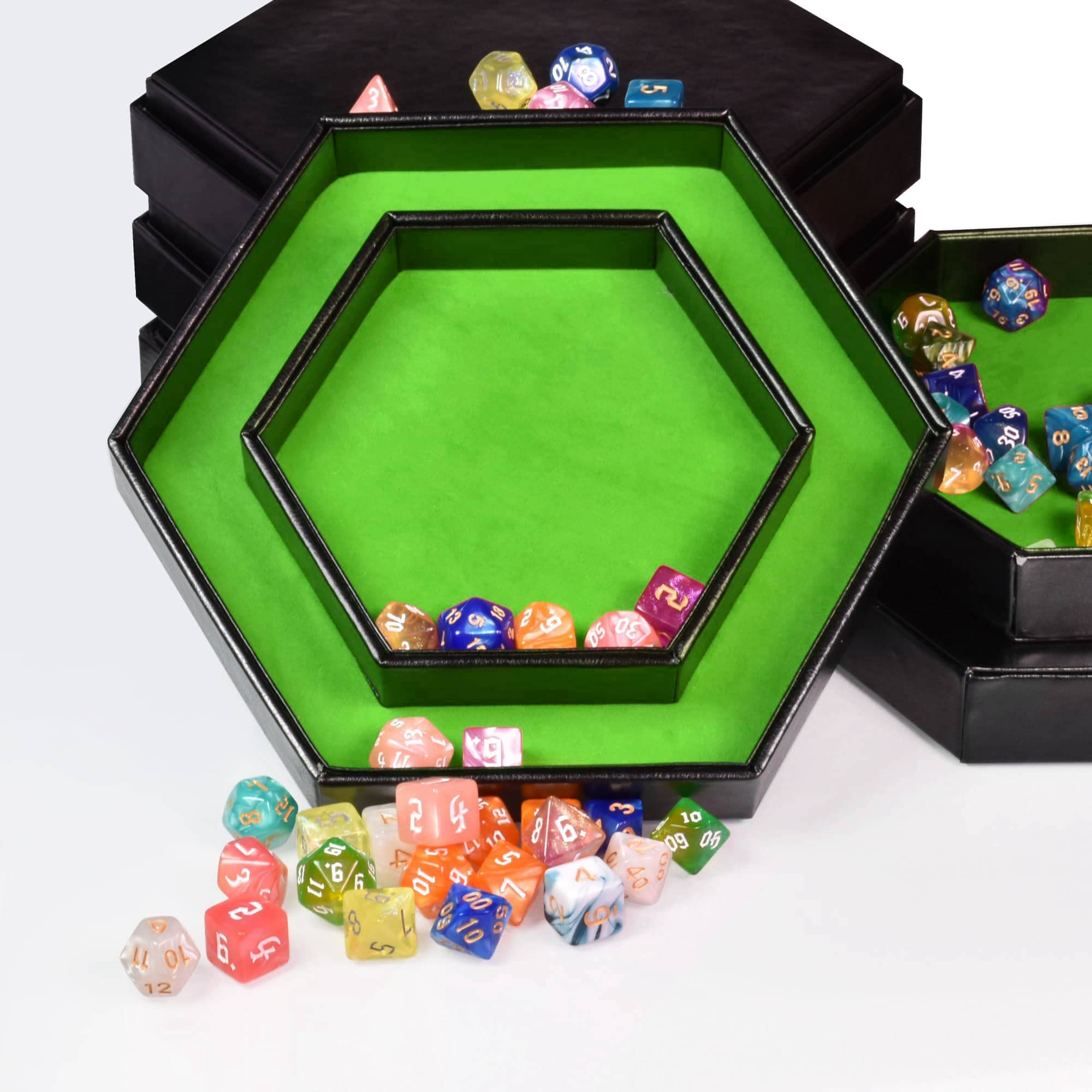 Premium Hexagonal D&D Dice Tray - 2-in-1 Rolling & Storage Tray with Faux Leather, Green Gaming Accessory for D&D, MTG, Dice Arena - Perfect for Tabletop RPG Sessions & Board Game Nights