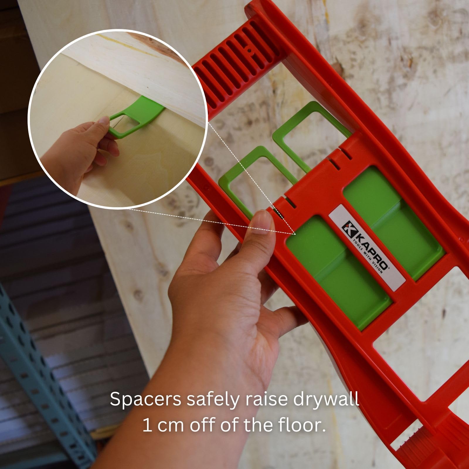 Kapro 1258-10 Ergonomic Drywall Carrier - Heavy Duty Drywall Lifting Tool with 2 Plastic Spacers for Easy Pickup, Transport & Storage - 1 cm Height Adjustment - Perfect for Drywall Installation, Home Renovation & Construction Projects