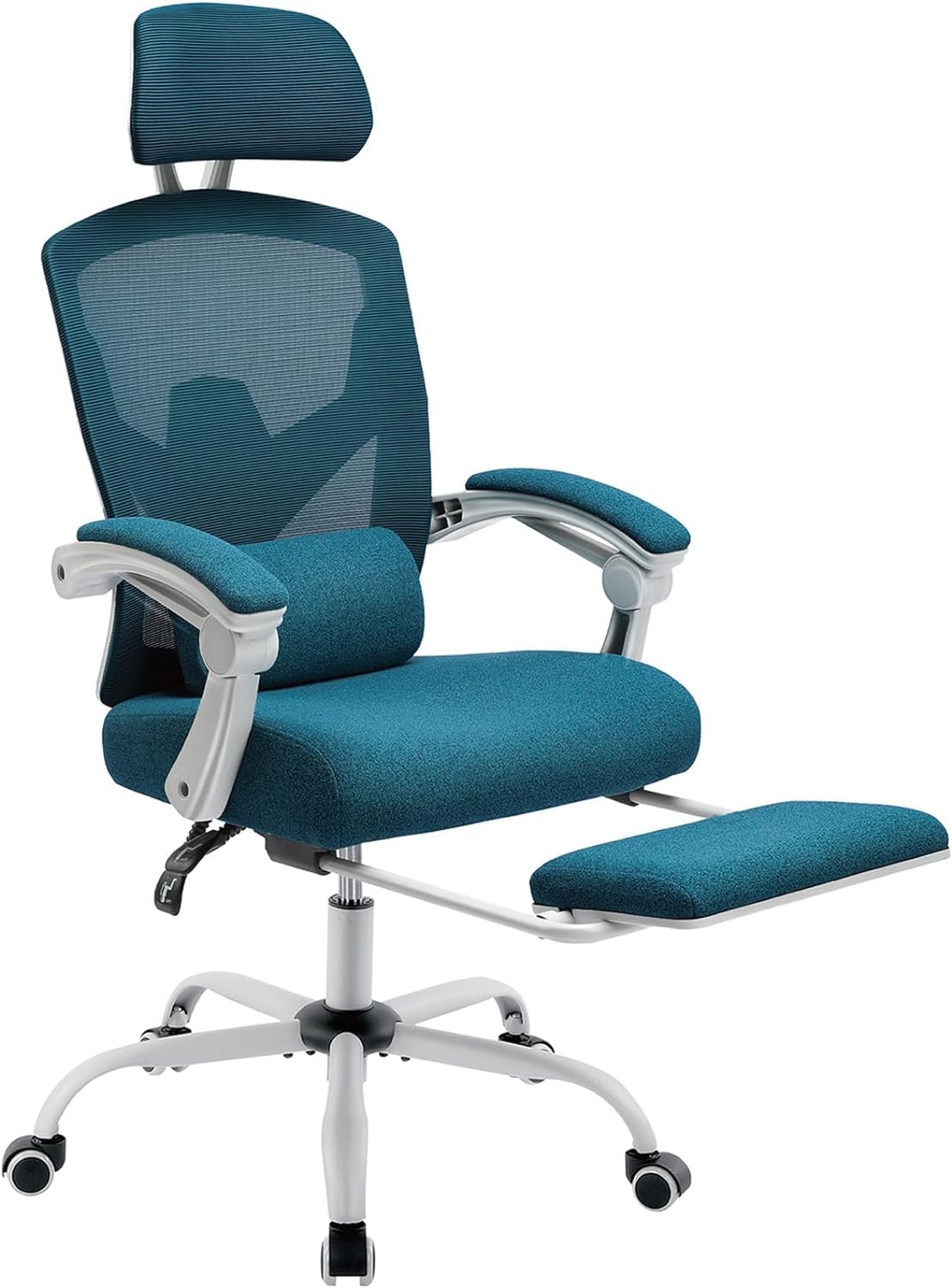 DUMOS Ergonomic Mesh Office Chair with Adjustable Footrest - High Back Swivel Rolling Recliner with Wheels, Headrest & Lumbar Support - Comfortable Armchair for Home Office, Gaming & Study (Blue) - Perfect for Long Work Sessions & Relaxation
