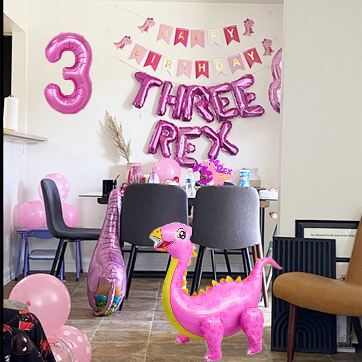 Pink Dinosaur Party Supplies for Girls - Dino-Rex Birthday Decorations, Dinosaur Theme 3rd Birthday Party Decor, Perfect for Baby Girl's Dinosaur-Themed Celebration