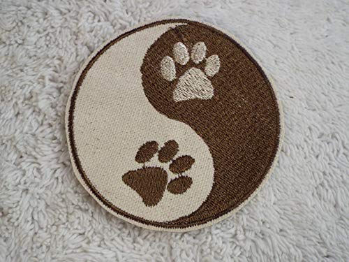 Brown and White Yin Yang Paw Print Embroidered Iron-On Patch for Jackets, Bags & DIY Crafts - Perfect for Pet Lovers & Fashion Accessories