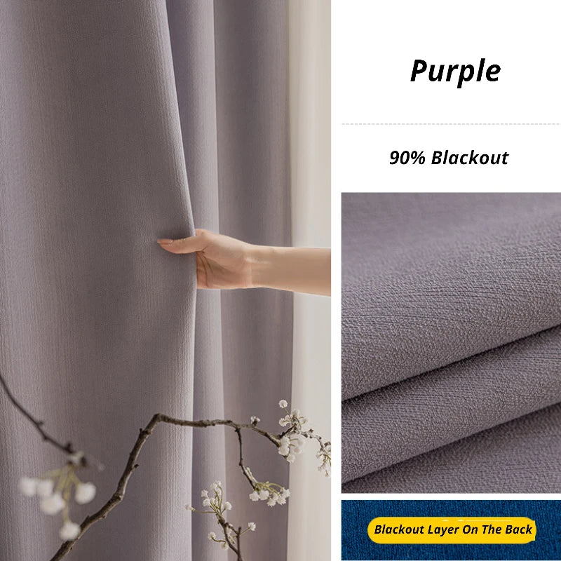 Juliet Chenille Minimalist Jacquard Blackout Custom Curtains for Living Room & Bedroom - Thermal Insulated Light Blocking Drapes for Home Decor
