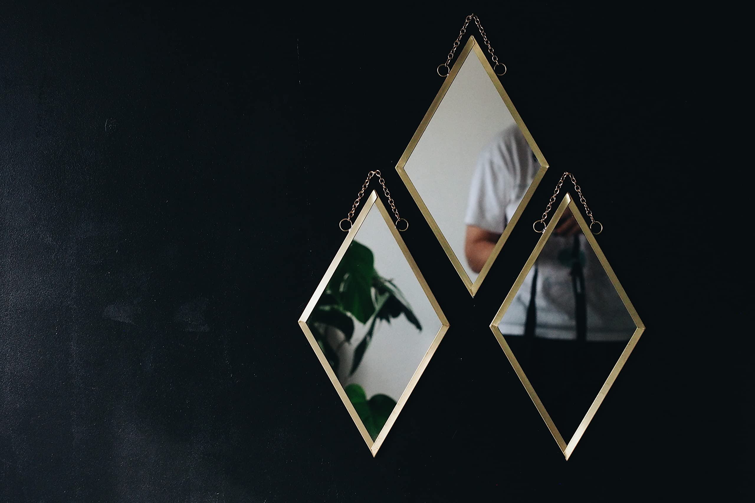 Stylish Rhombus Gold Framed Wall Mirror Set - 16