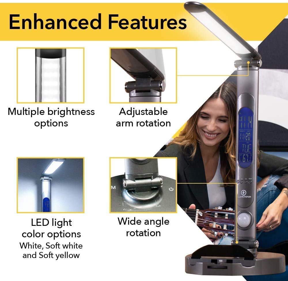 LumiCharge Smart Adjustable LED Desk Lamp with Fast Qi Wireless Charger Stand - Perfect for Home Office, Study & Nightstand Use