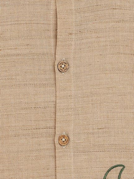 **Boys' Crocodile Embroidered Cotton Shirt - Beige | Stylish Casual Wear for School, Parties & Outdoor Adventures**