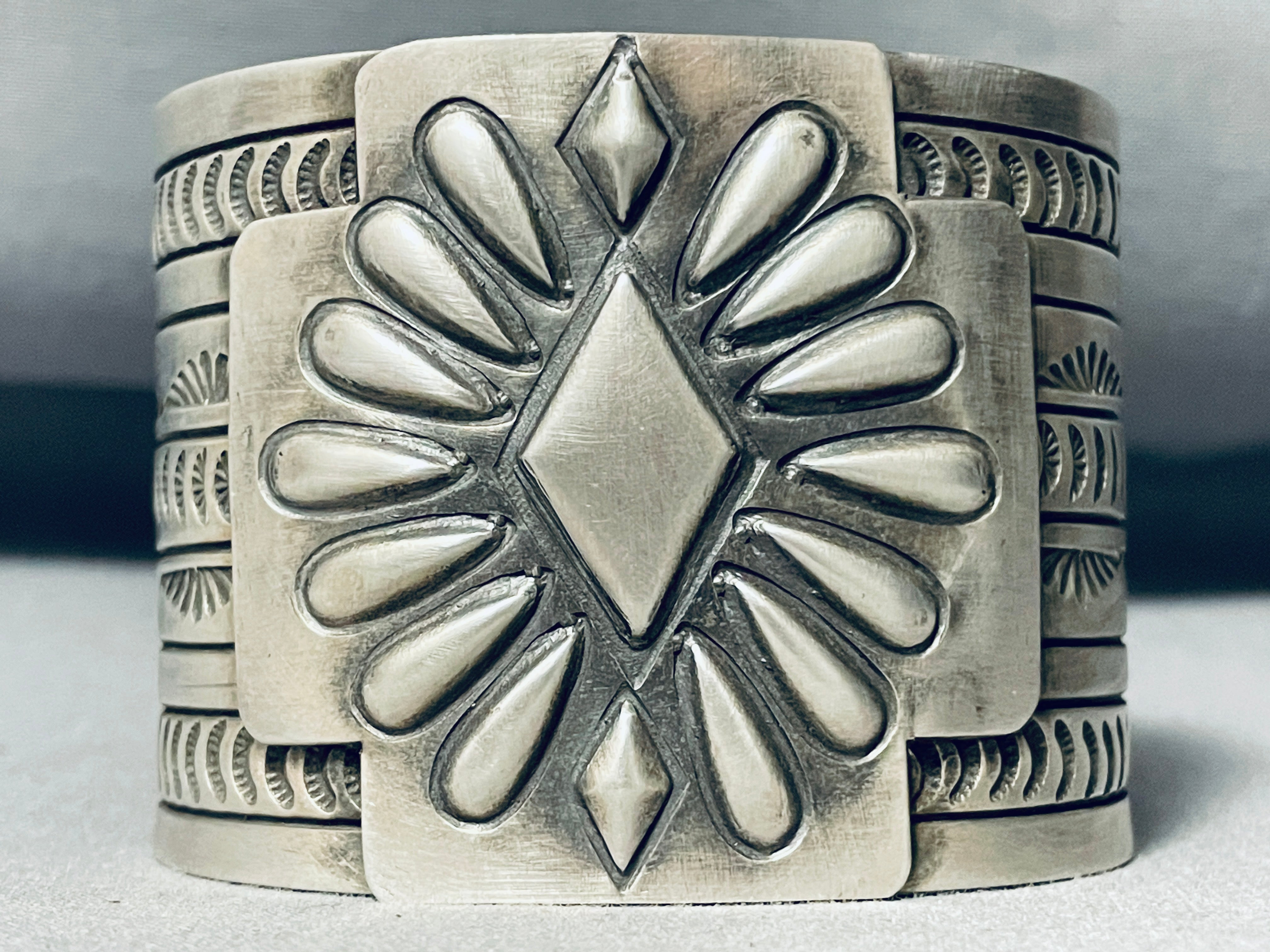137 Grams Concho Shield Native American Navajo Sterling Silver Repoussed Bracelet - Handmade Southwest Jewelry for Women, Gift for Her, Boho Chic Accessory for Festivals & Special Occasions