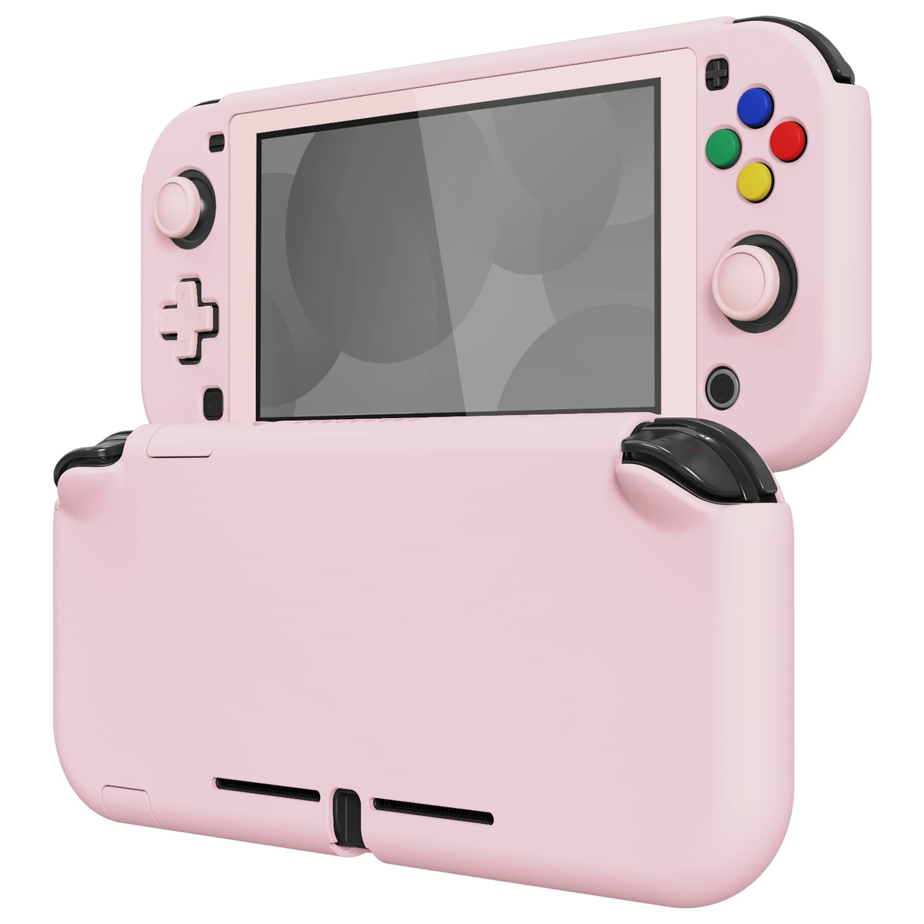 eXtremeRate PlayVital Protective Grip Case for Nintendo Switch Lite - Cherry Blossom Pink Hard Cover with Tempered Glass Screen Protector | Durable Protection for Gaming On-The-Go, Travel & Daily Use