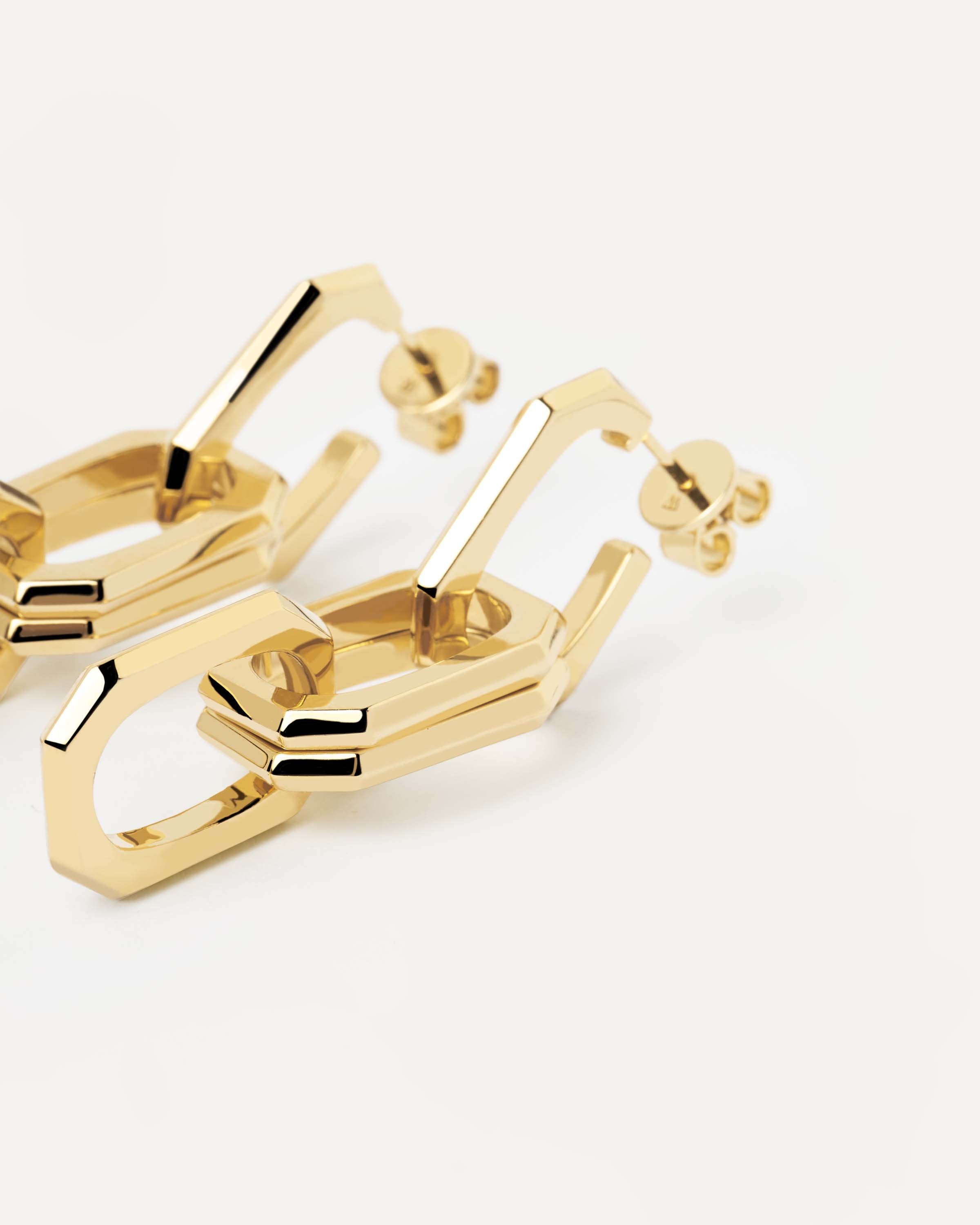 GRID 1 Signature Chain Gold Earrings for Women - 14K Gold Plated Dainty Drop Earrings - Elegant Jewelry Gift for Her - Perfect for Date Night, Wedding & Special Occasions