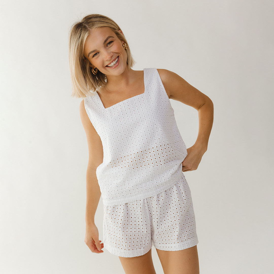 White Eyelet Tank Top for Women - Breathable Summer Sleeveless Blouse - Perfect for Beach, Vacation & Casual Outfits