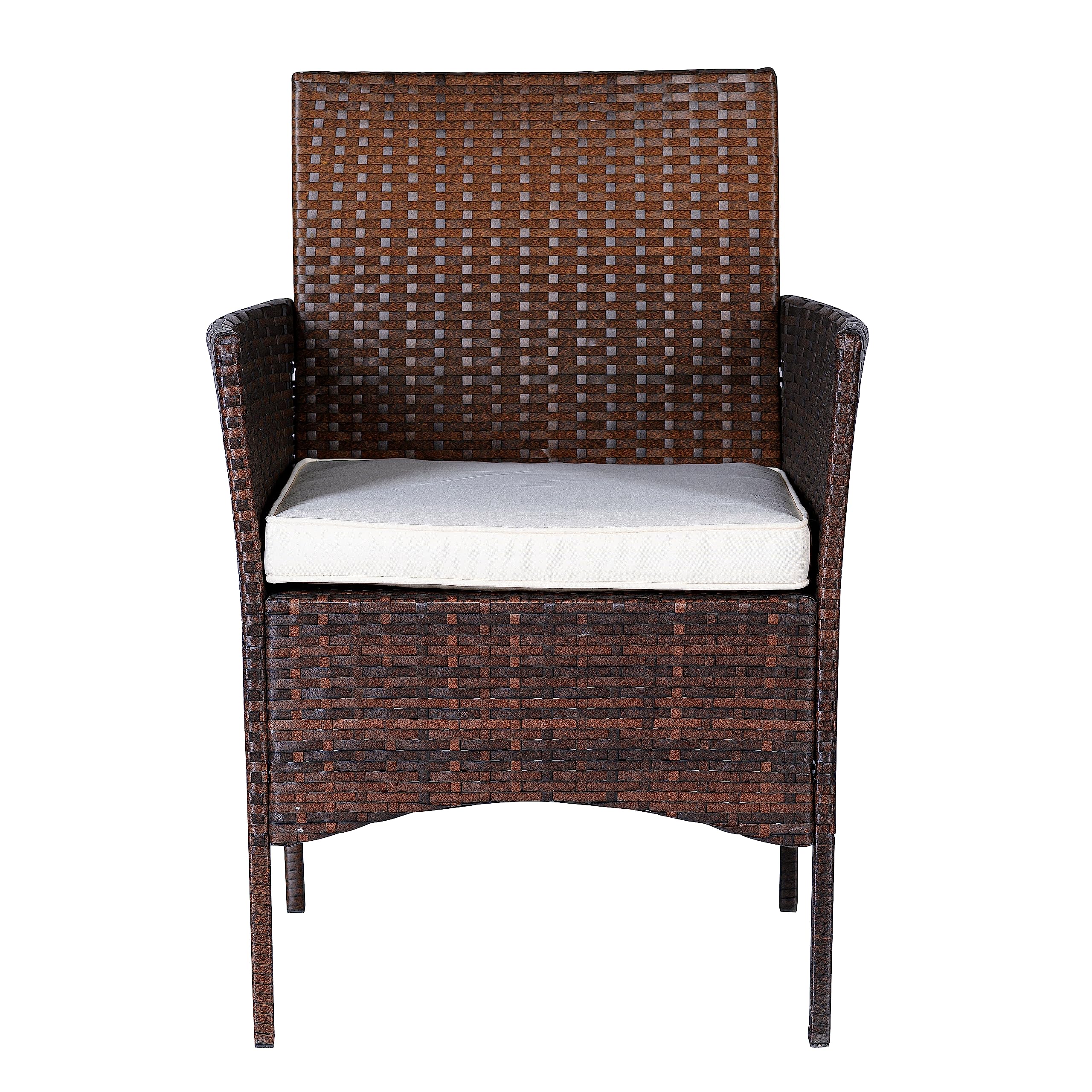 BTEXPERT 3-Piece Outdoor Wicker Bistro Set with Cushions - Rattan Patio Furniture for Garden, Porch, Yard - Space-Saving Conversation Set with 2 Chairs & Glass Top Table (Brown/Beige) - Perfect for Relaxing, Entertaining Guests, and Enjoying Morning Coffee Outdoors