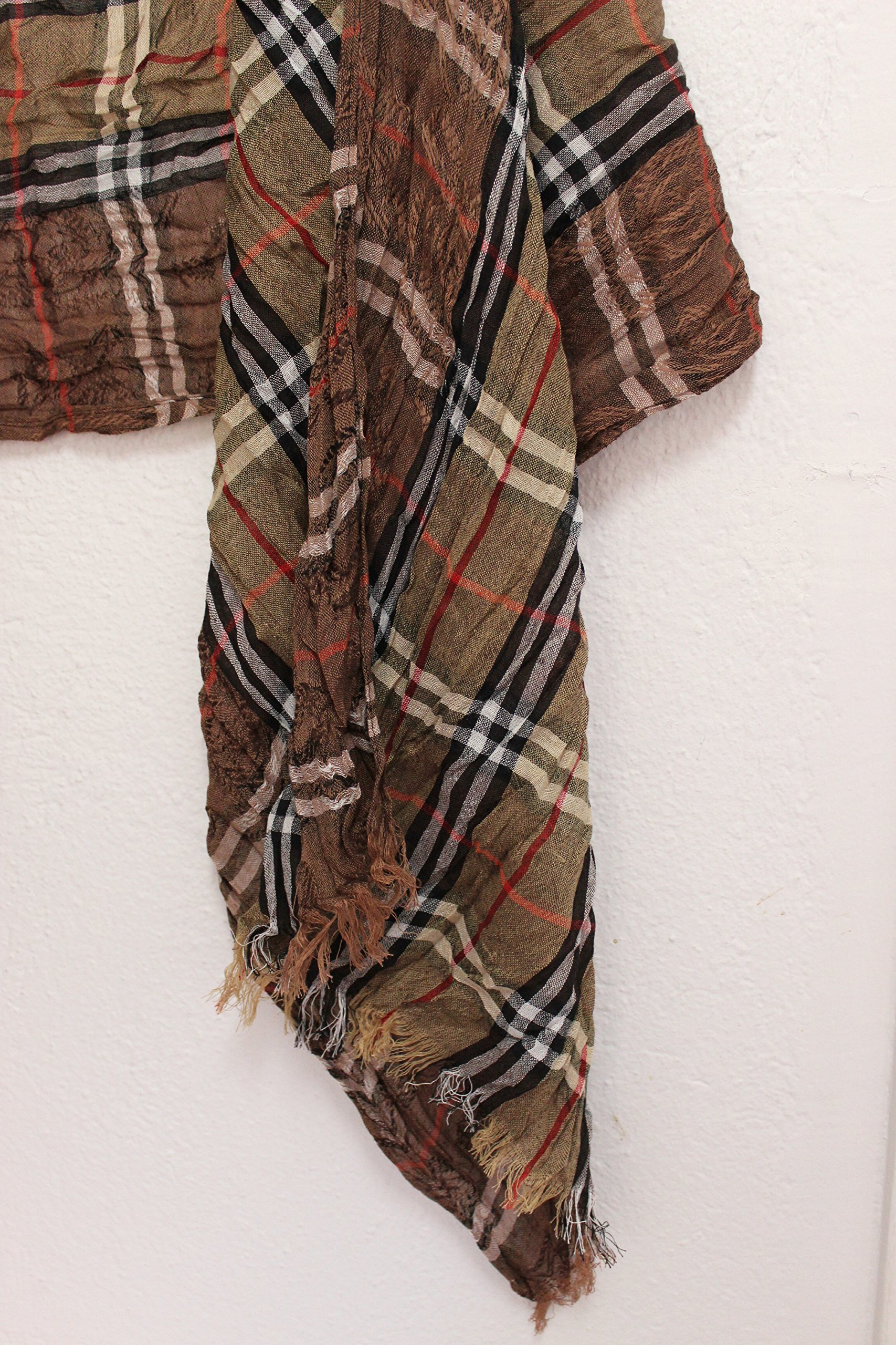Men's Cotton Scarf - Brown Plaid & Beige Striped Boho Shawl - Turkish Fabric in Red & Black - Unique Gift for Men - Perfect for Winter, Fall & Casual Outfits