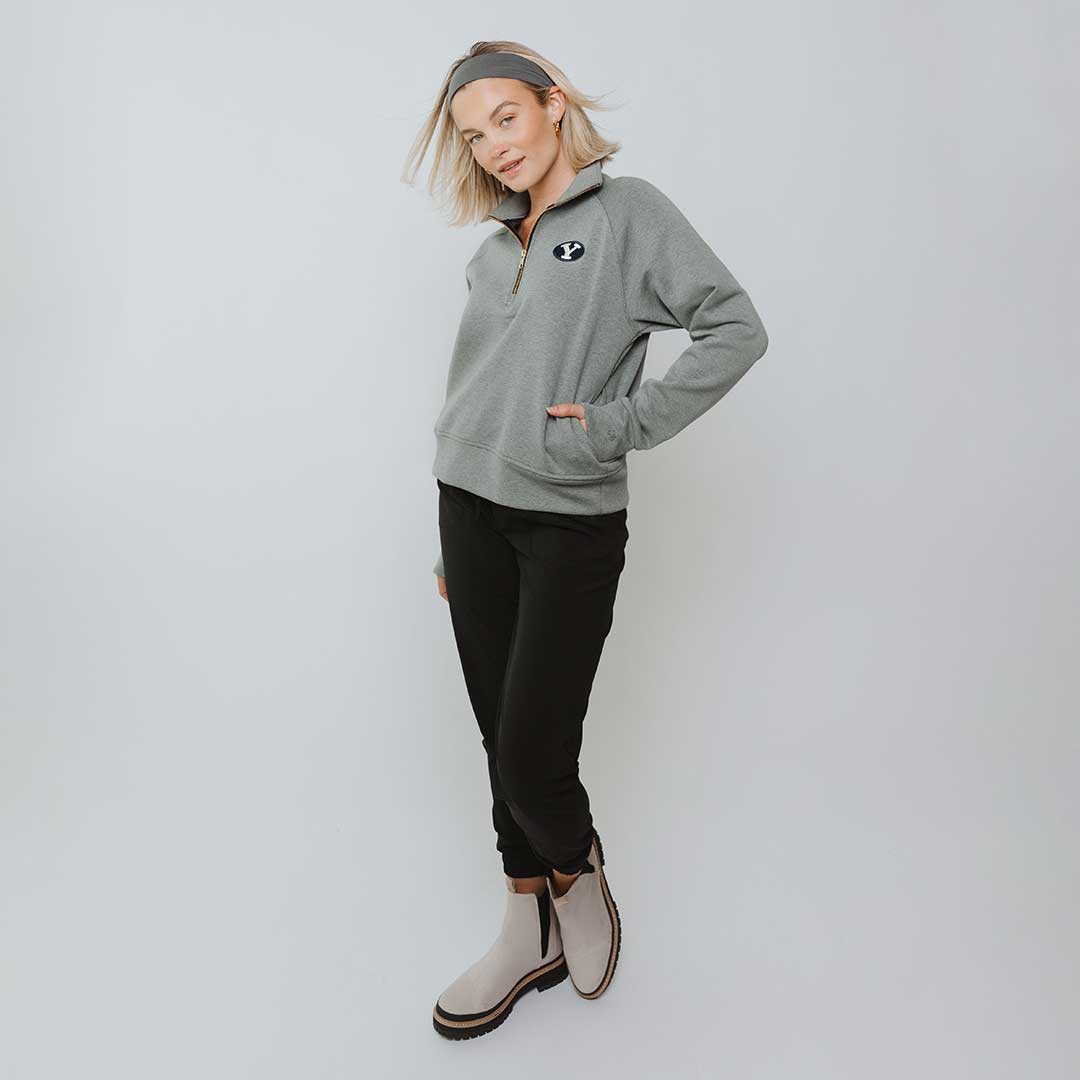BYU Oxford Zip Up Hoodie - Heather Grey | Men's Casual Pullover for College, Streetwear & Outdoor Activities
