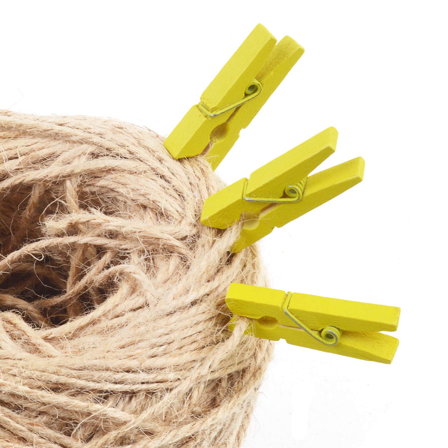 BronaGrand 100pcs Mini Yellow Wooden Clips - Multipurpose Utility Clips for Photos, Crafts, Office & Home Organization | Perfect for Scrapbooking, Bulletin Boards & Drying Laundry