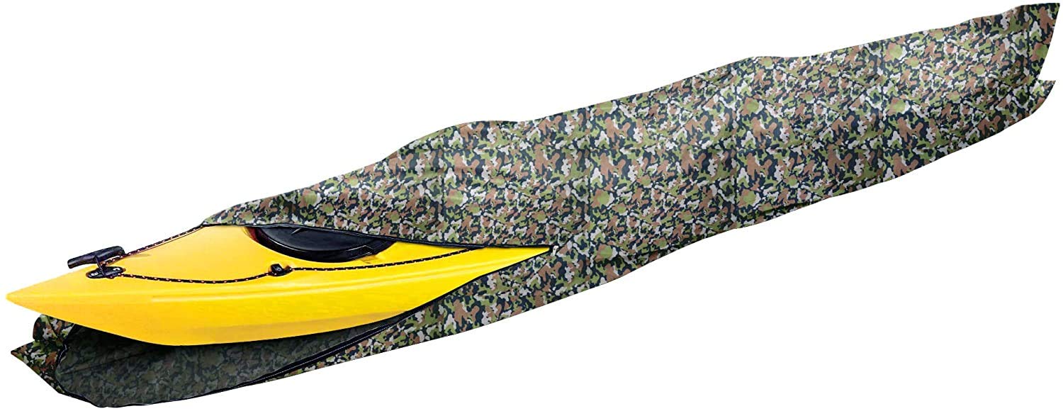 10ft Waterproof Heavy Duty Kayak Canoe Cover - Universal Fit for Kayaks & Canoes up to 10ft Length & 27in Width - UV Resistant Camouflage Design - Perfect for Outdoor Storage, Travel & Winter Protection