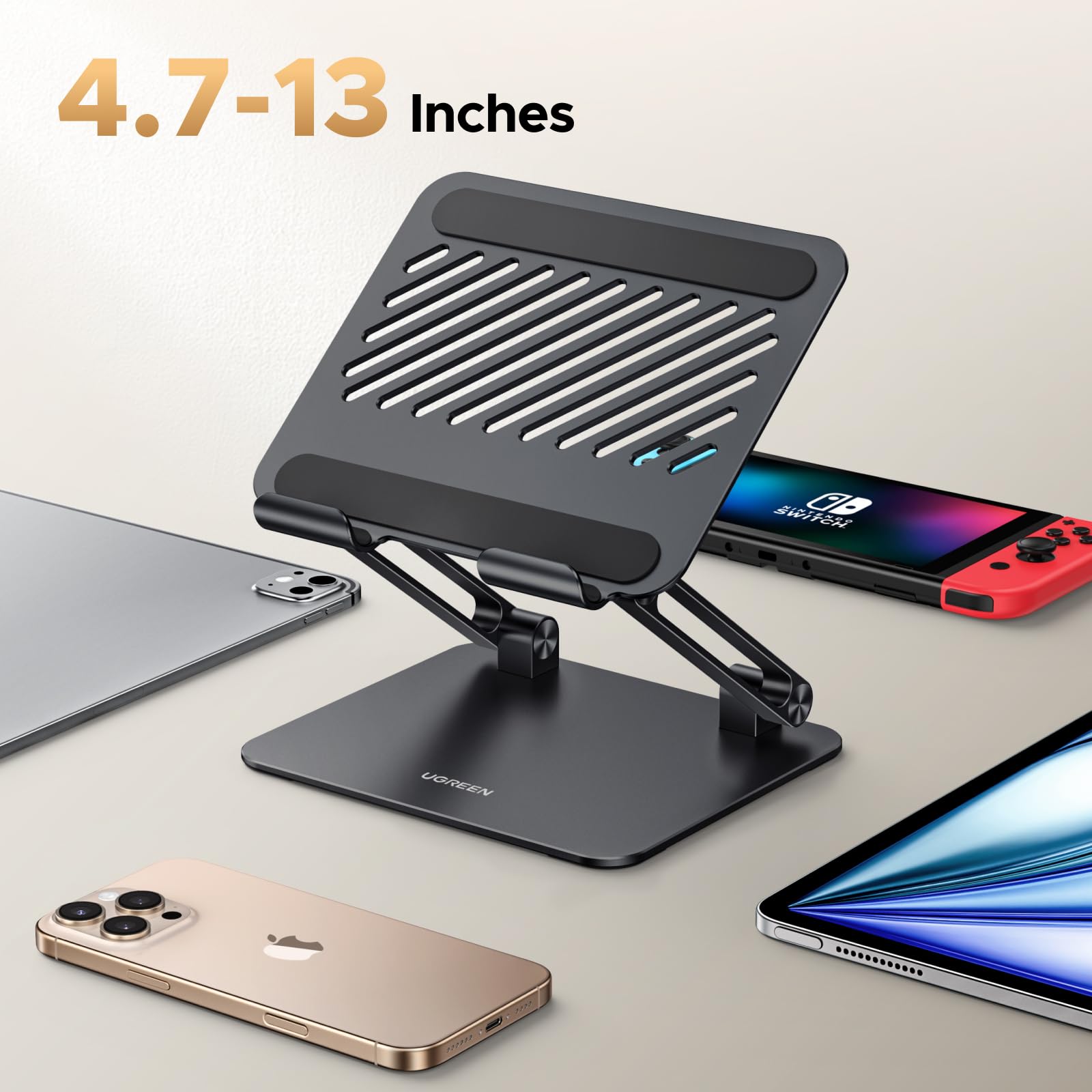 UGREEN Aluminum Tablet Stand Holder - Adjustable Foldable Desktop Dock Riser for iPad Pro 12.9/10.5/9.7, iPad Air, iPad Mini, Surface Pro, Galaxy Tab - Perfect for Office, Home & Travel (Black)