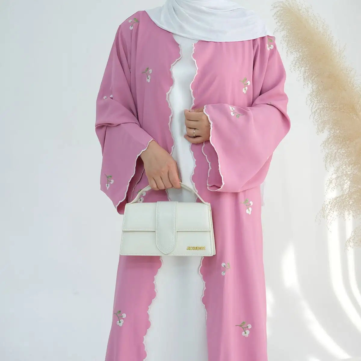 Elegant Floral Embroidered Open Front Abaya Dress for Women - Boho Chic Cardigan Cover Up - Perfect for Prayer, Mosque, and Special Occasions