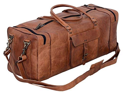 Premium 28 Inch Large Leather Duffel Bag for Travel, Gym, Sports & Overnight - Weekender Carry-On Bag by Komal's Passion Leather (Brown) | Perfect for Business Trips, Weekend Getaways & Athletic Gear Storage