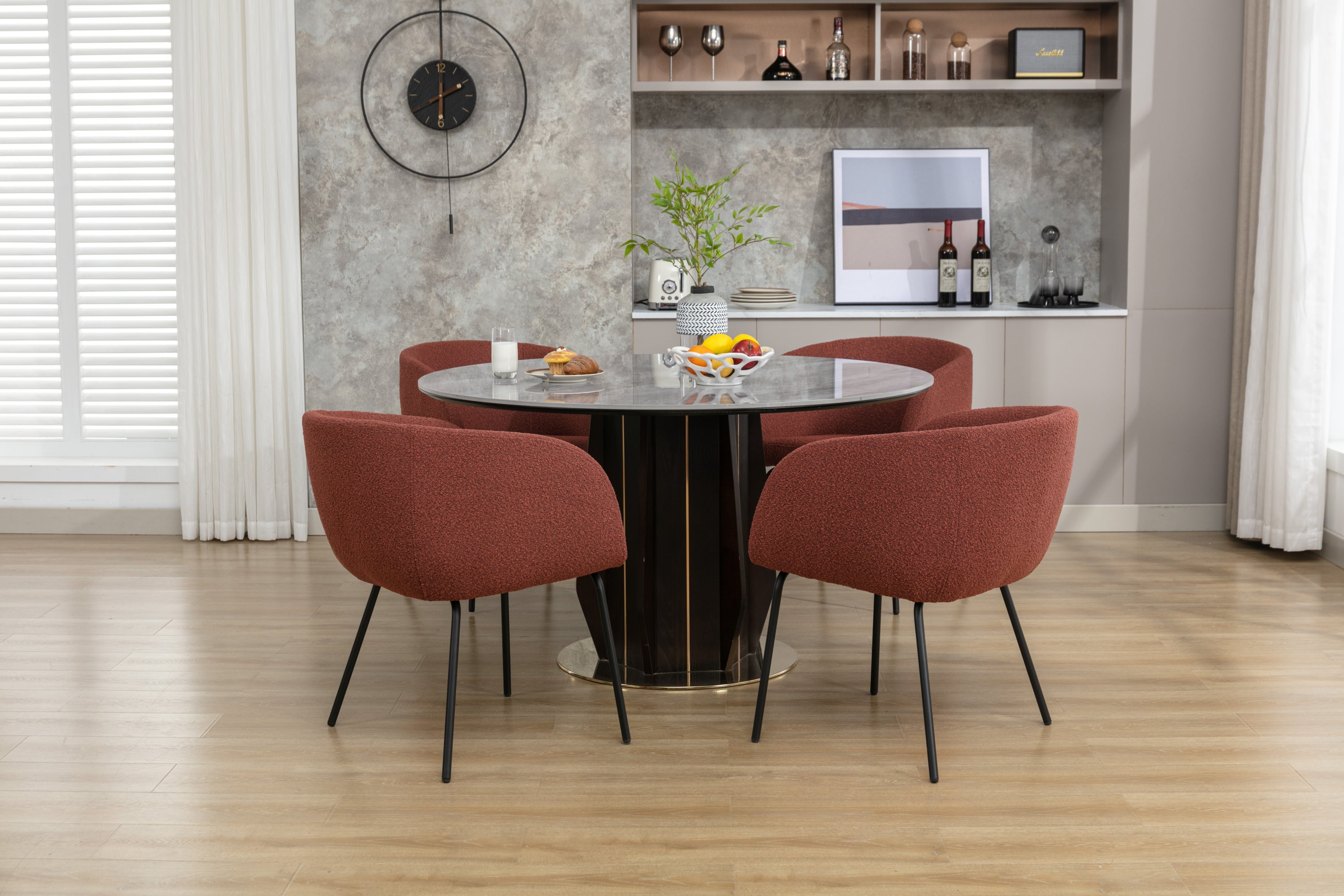 2 Pack Boucle Fabric Dining Chairs with Black Metal Legs - Wine Red | Modern Upholstered Side Chairs for Kitchen, Dining Room, or Office | Comfortable & Stylish Seating Solution