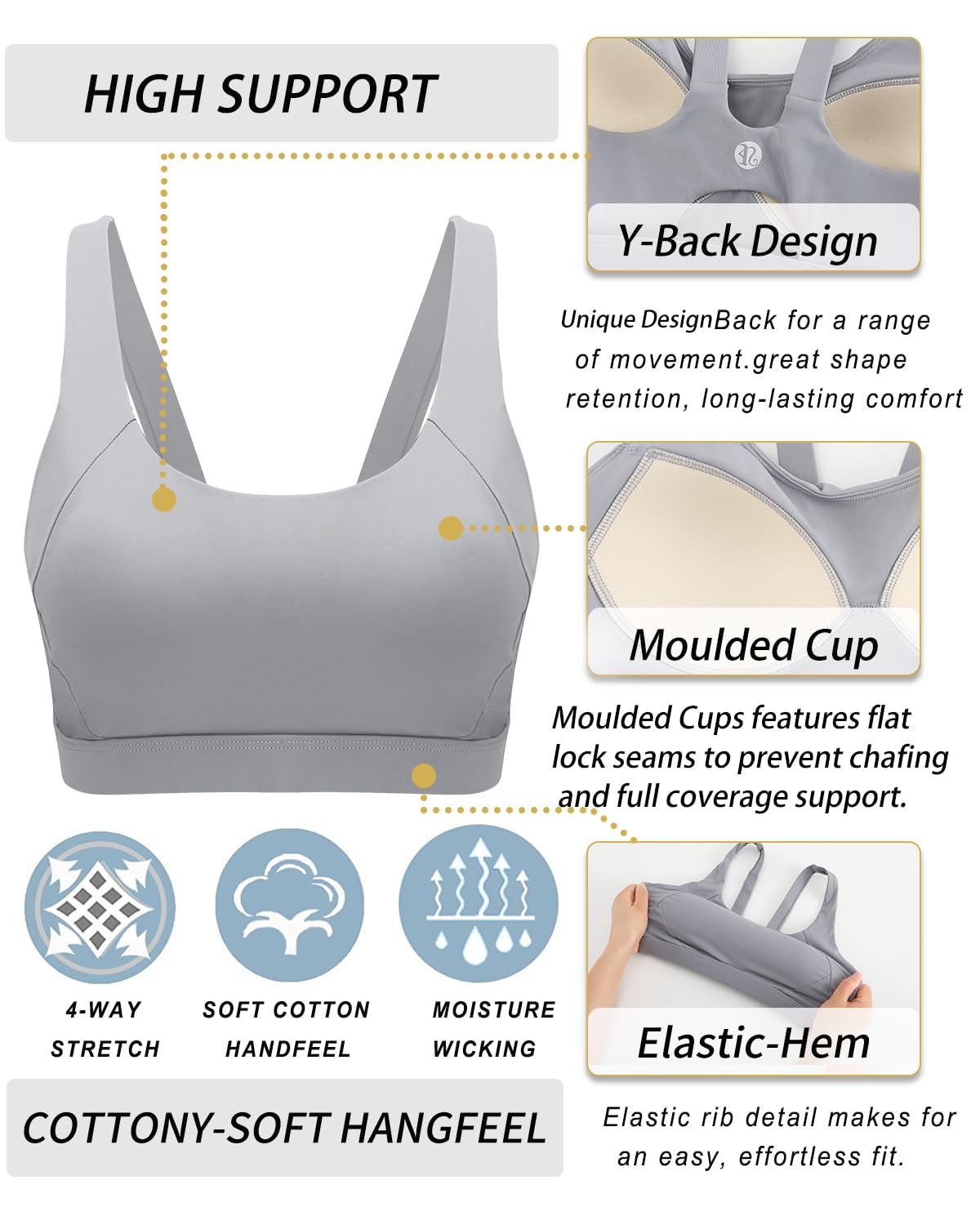 RUNNING GIRL High Impact Sports Bra for Women - Molded Cup, Maximum Support Workout & Yoga Bra - Perfect for Running, Gym Training & High-Intensity Exercise