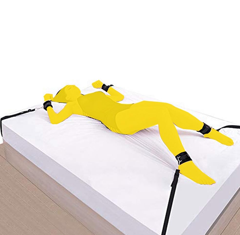 King Size Bed Bondage Restraints Kit for Couples - Under Mattress Wrist & Ankle Cuffs, Sex Tie Downs, Hand Ties & Leg Spreader Bar - Adult Play Accessories for BDSM, Role Play & Spicing Up Your Bedroom