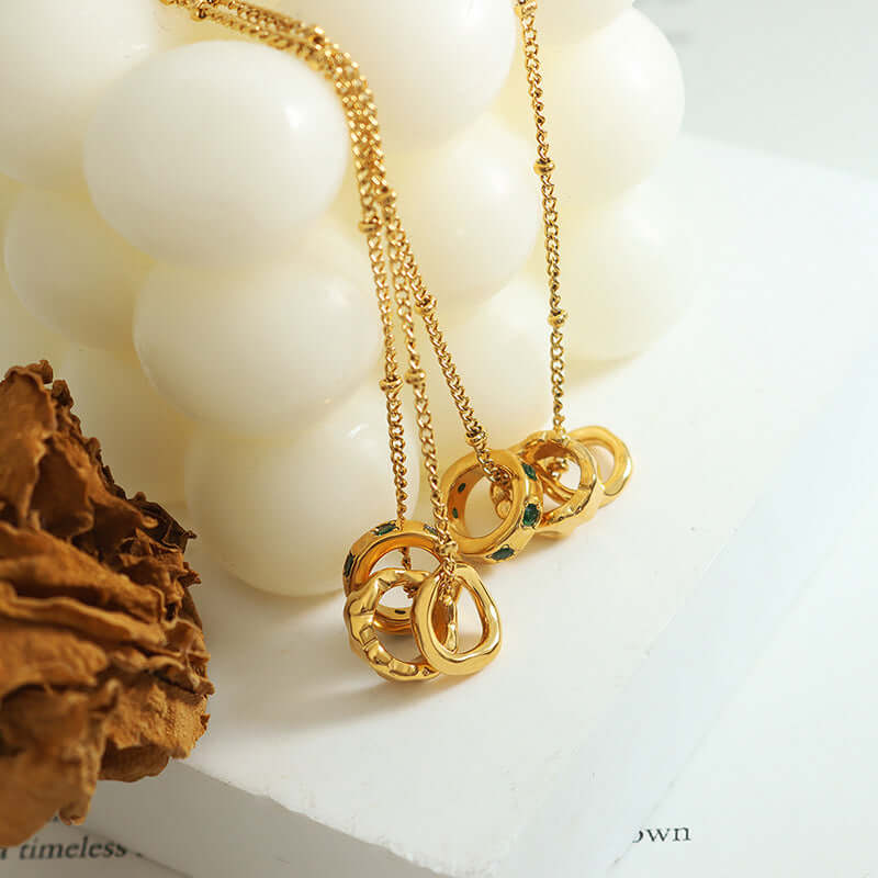 18K Gold Plated Connected Rings Charm Necklace for Women | Elegant Layering Jewelry Gift for Anniversary, Birthday & Valentine's Day | X1411