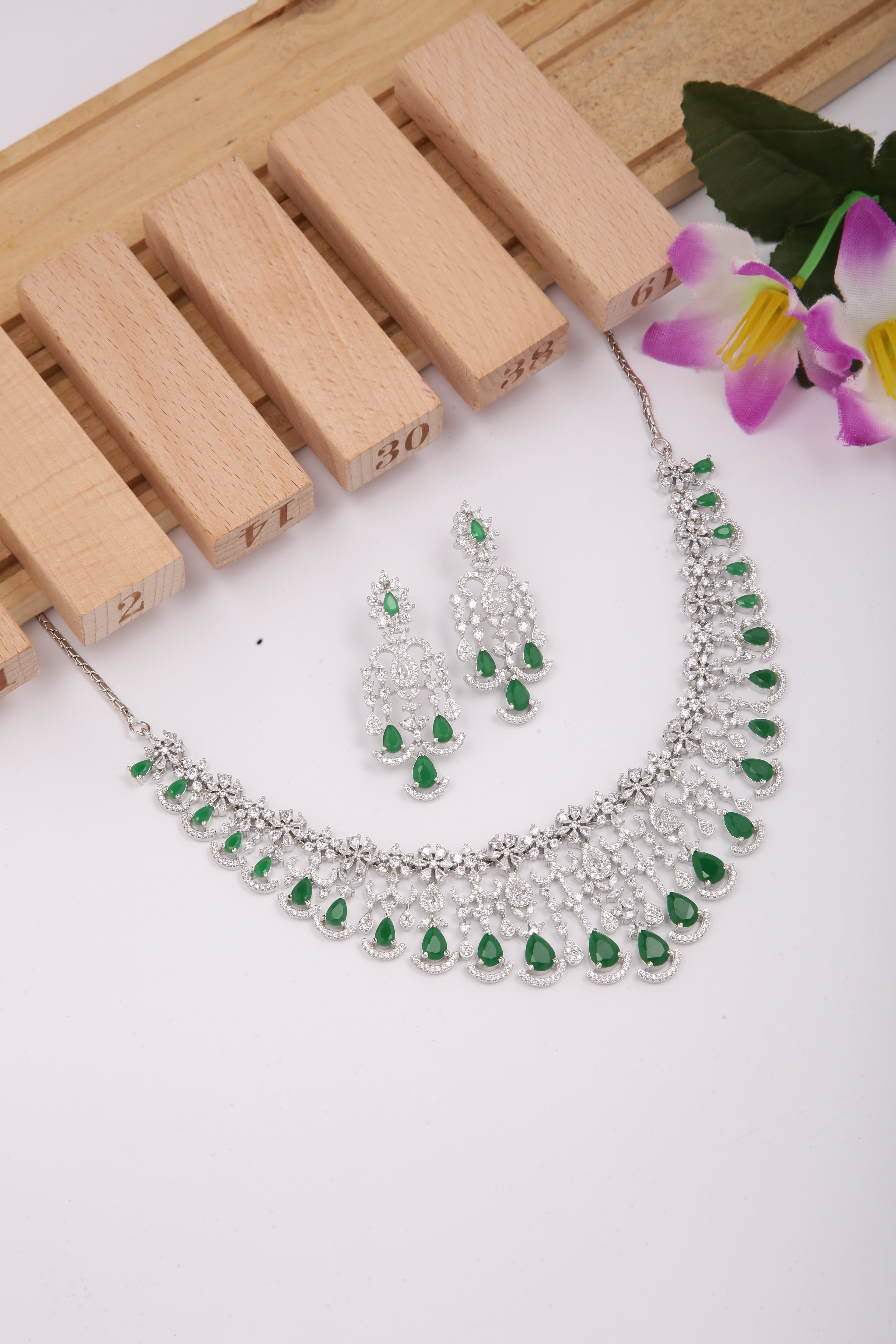 Elegant American Diamond Silver Plated Necklace & Earrings Set (D1029) - Perfect for Weddings, Parties & Special Occasions