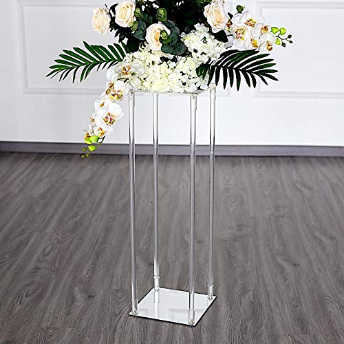32-Inch Tall Clear Crystal Rectangular Flower Vase Stand - Elegant Centerpiece for Weddings, Parties & Home Decor - Perfect for Floral Arrangements, Table Decor, and Event Decorations