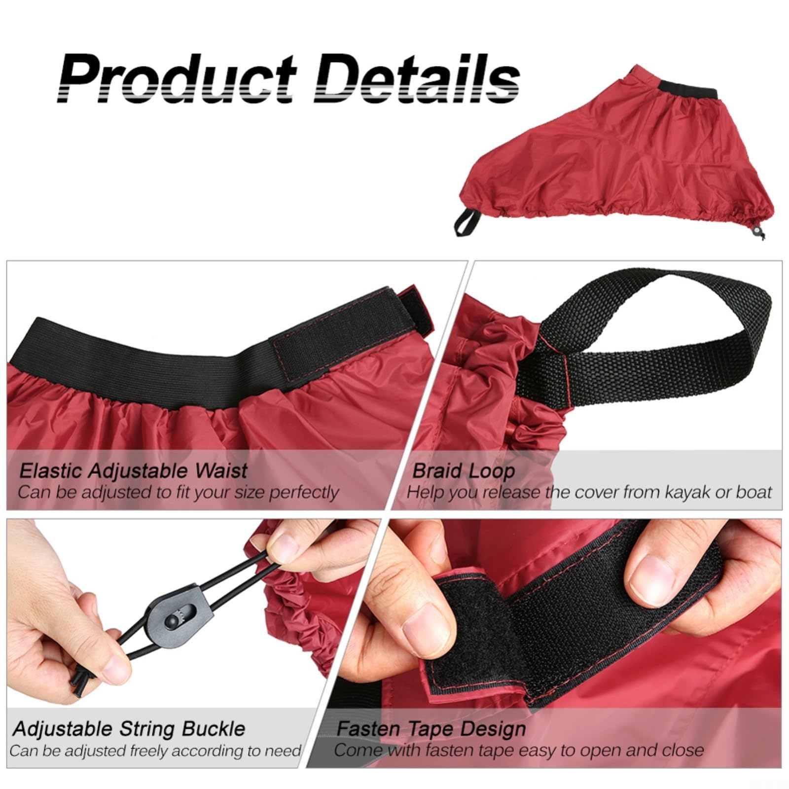 Waterproof Kayak Spray Deck Cover with Elastic Strap - for Kayaking & Canoeing (M, Red)