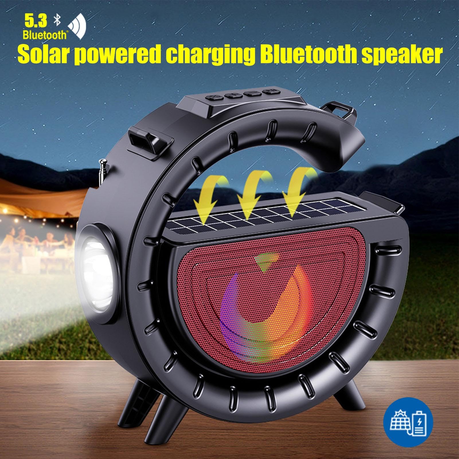 ZWXQE Portable Wireless Speakers with Solar Charging, LED Lights, Punchy Bass, Rich Audio Stereo Pairing, Cute Design for Outdoor, Travel, and Party Fun