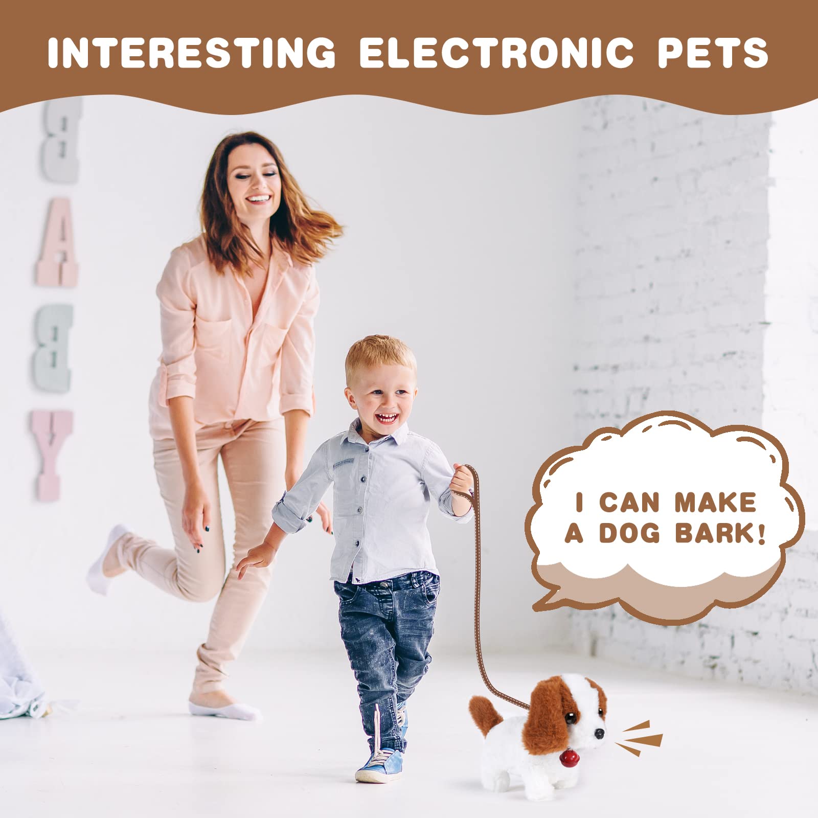 OSDUE Interactive Plush Dog Toy with Shaking Tail & Walking - Electronic Puppy Toy for Early Education & Training | Fun Birthday Gift for Dogs with Leash & Bell | Perfect for Playtime, Training & Cuddling