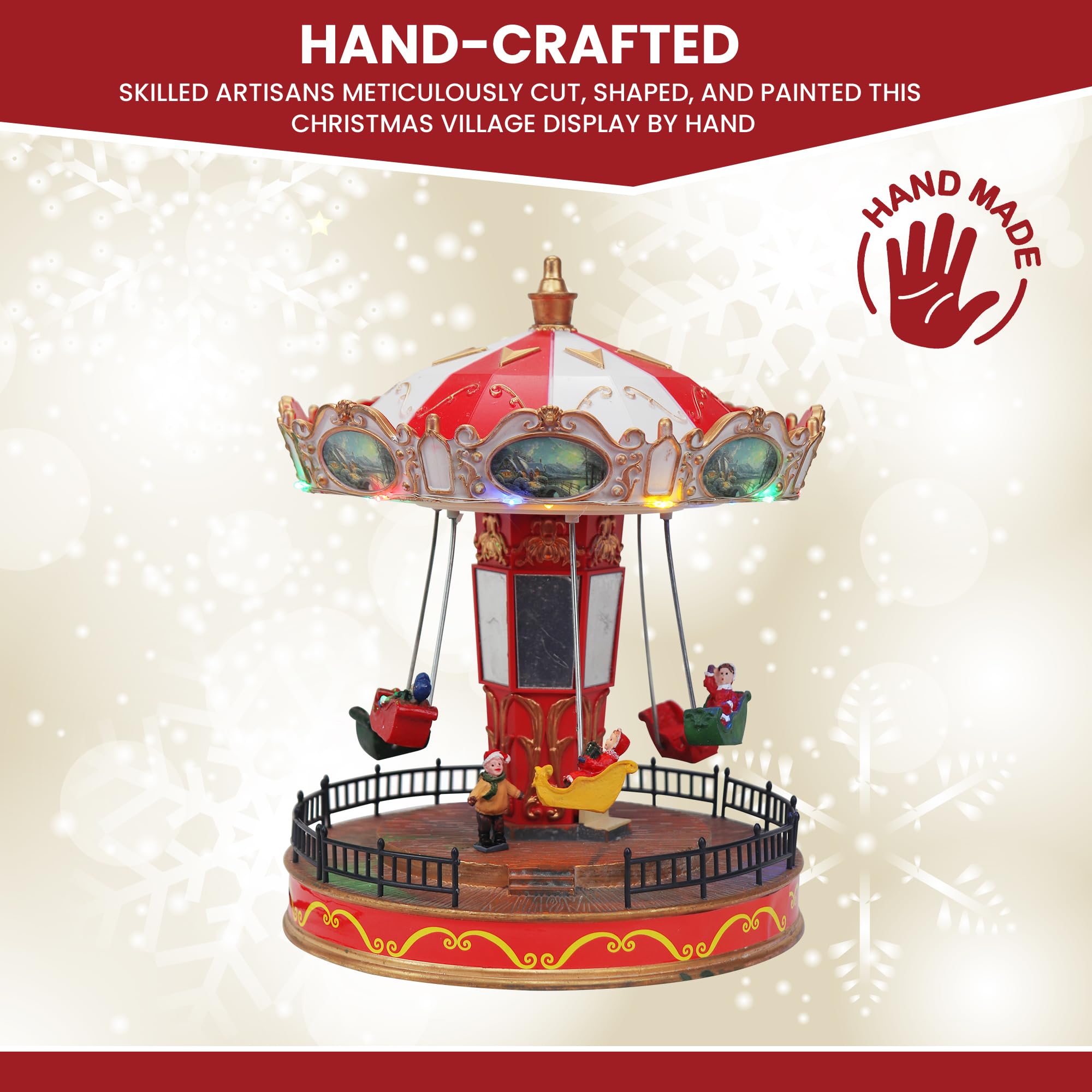 Animated Musical Christmas Carousel with LED Lights - Rotating Holiday Snow Village Display for Home Decor | Perfect for Christmas Tree Toppers, Mantel Decorations & Winter Village Scenes
