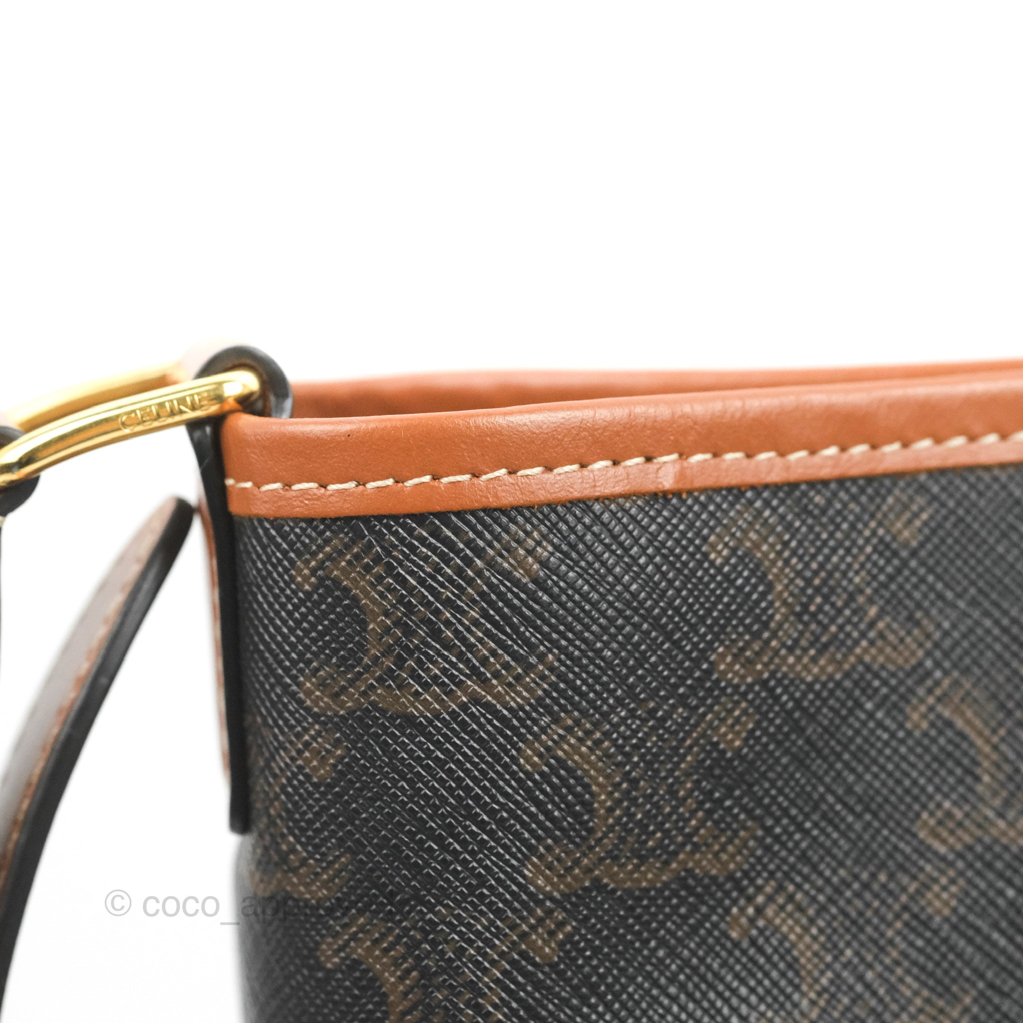 Celine Small Bucket Bag in Triomphe Canvas & Tan Calfskin Leather - Perfect for Everyday Use, Work & Travel Accessories
