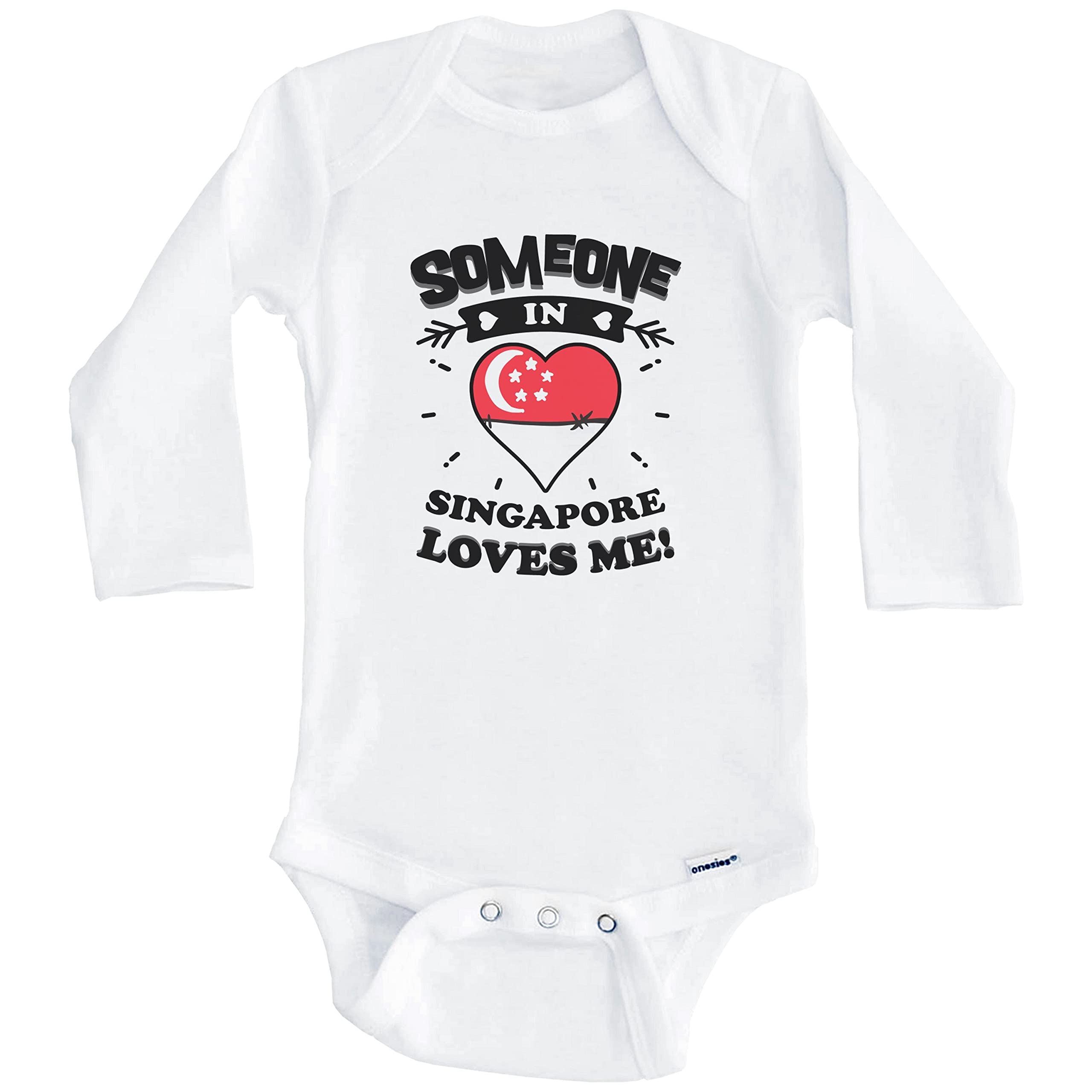 Someone in Singapore Loves Me Singaporean Heart One Piece Baby Bodysuit - Long Sleeve Cute Infant Romper for Newborns & Toddlers - Perfect for Family Photos, Holidays & Special Occasions